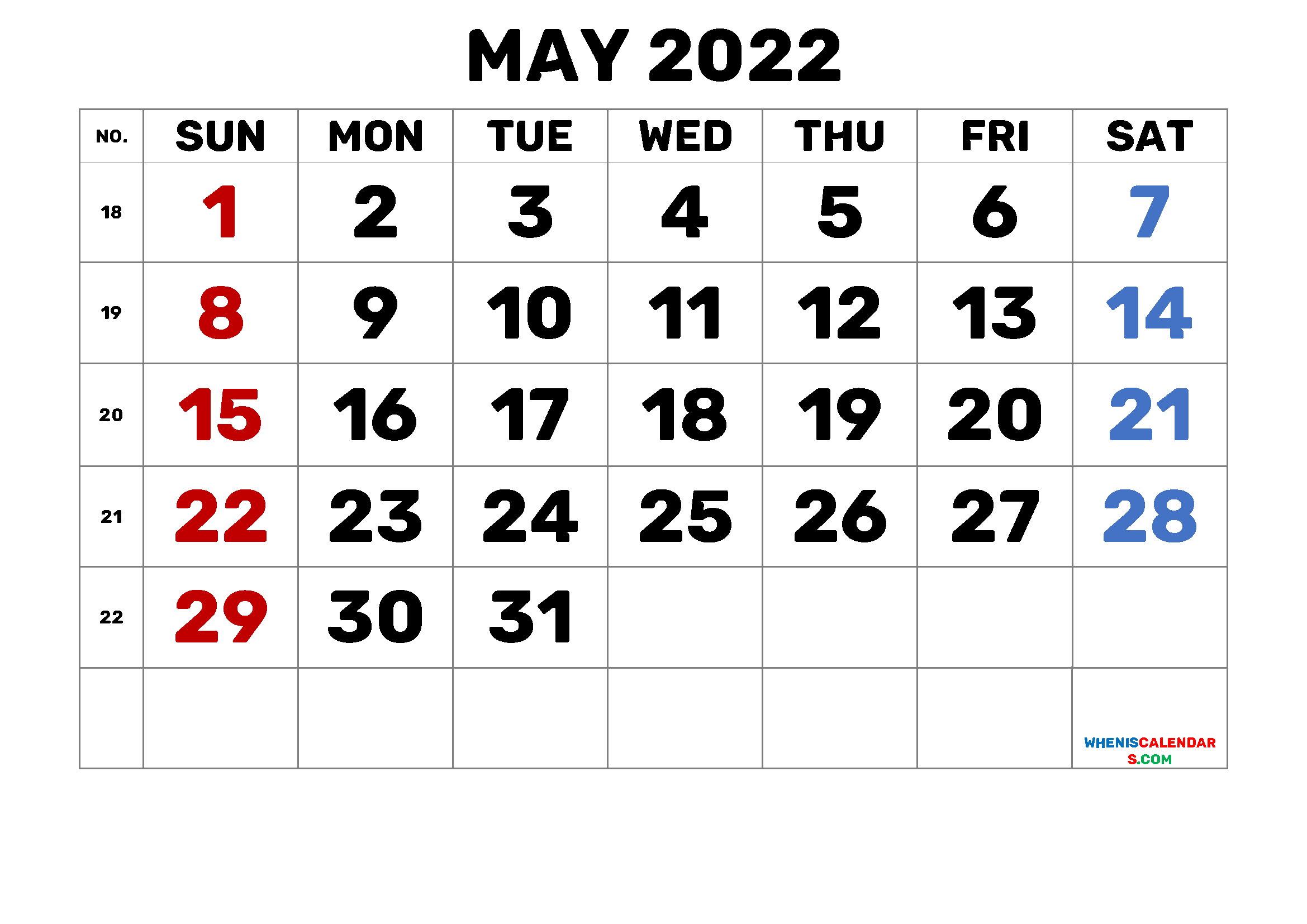 Free Printable May 2022 Calendars