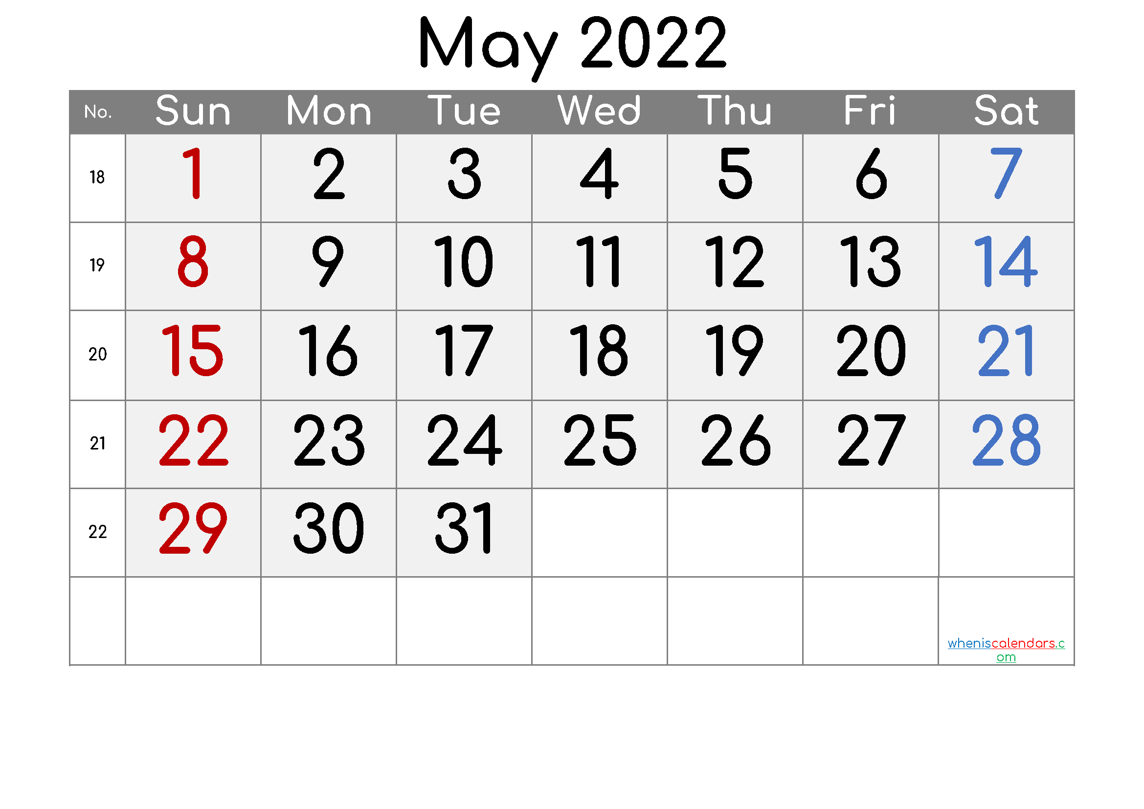 Free May 2022 Calendar Printable Cute