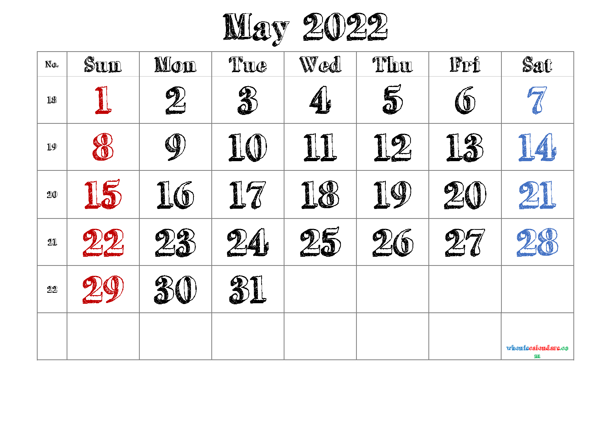 Free Printable May 2022 Calendars