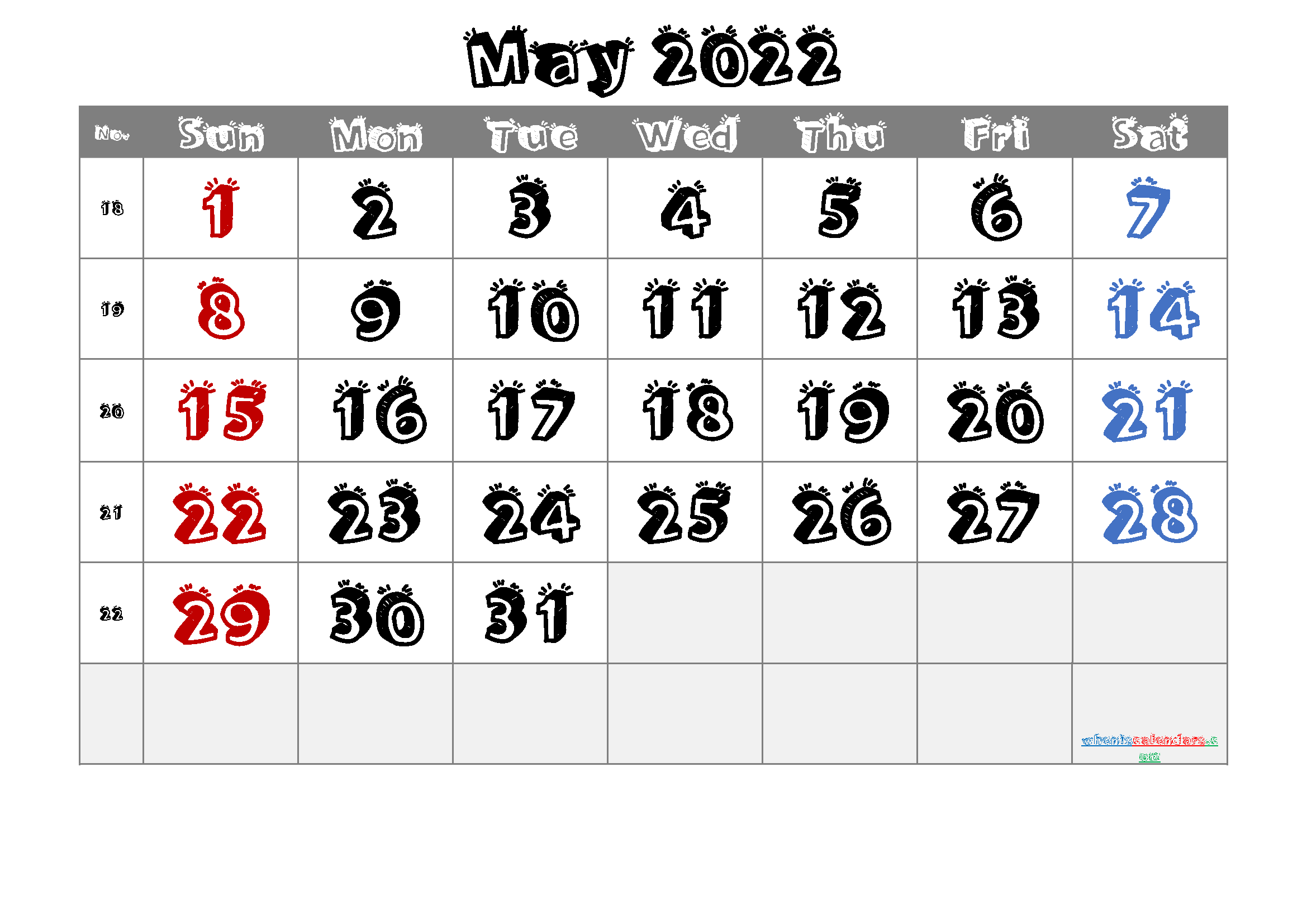 Free May 2022 Calendar Cute