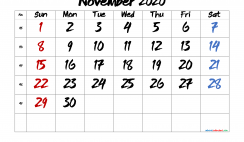 Calendar November 2020 Free Printable