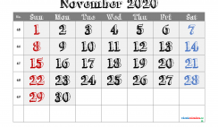 November 2020 Calendar Printable Free