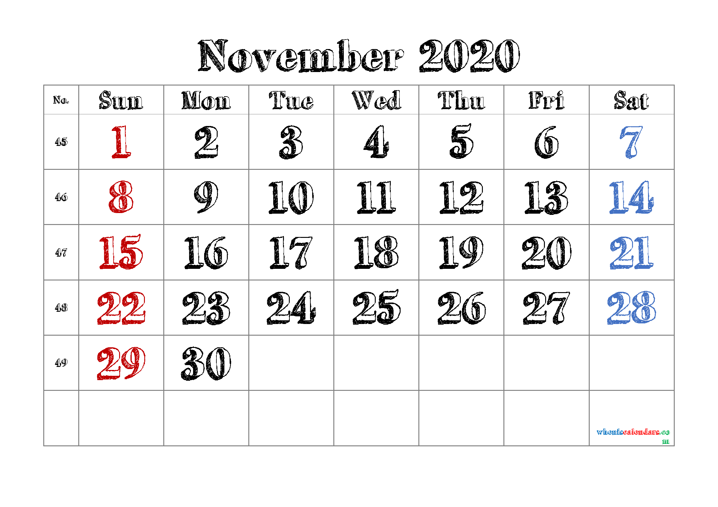 Printable November 2020 Calendar PDF