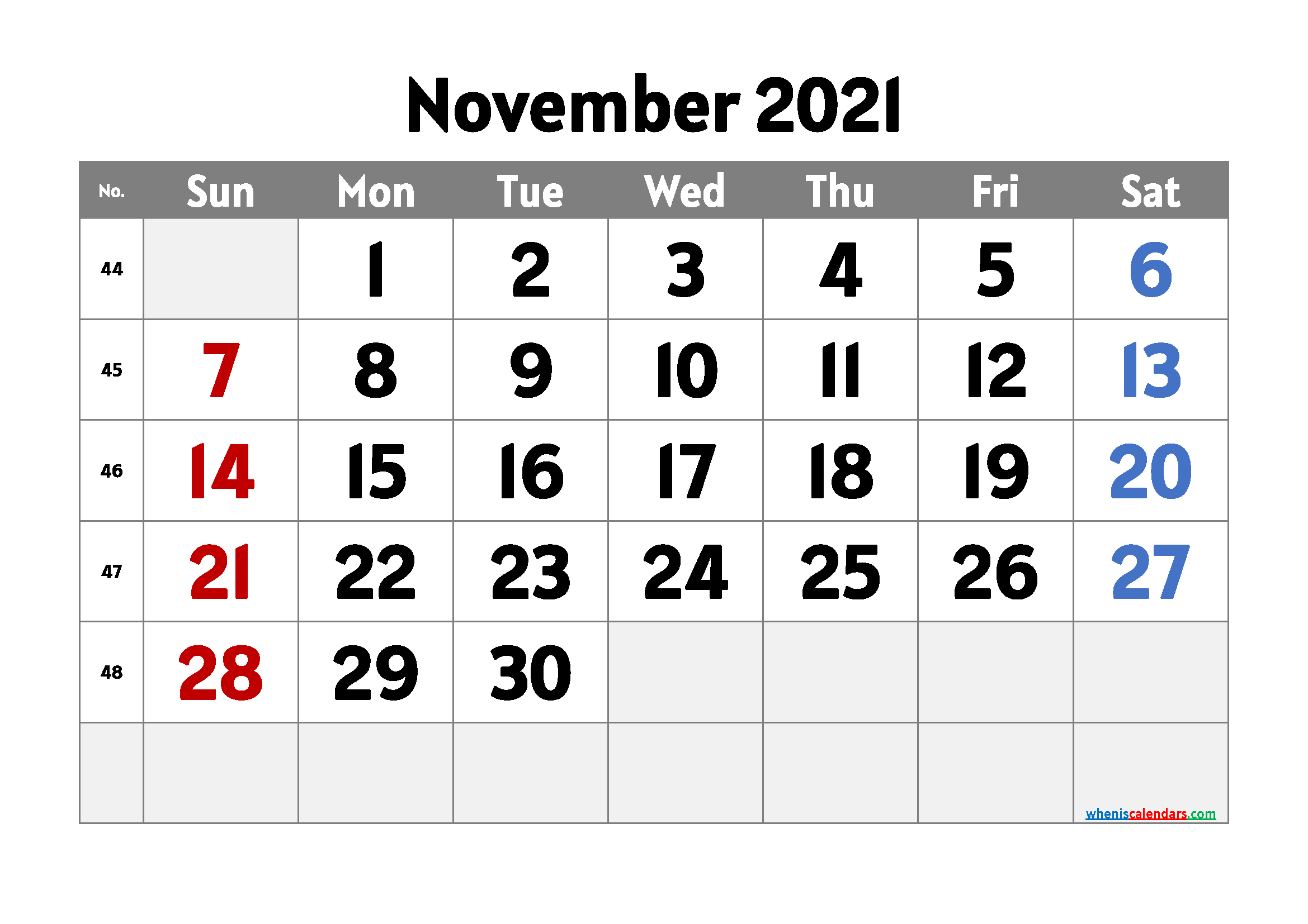Printable November 2021 Calendar PDF