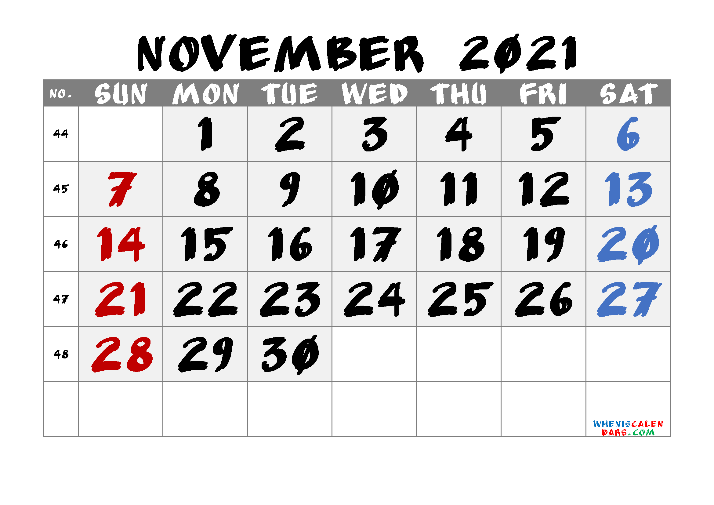 Free Calendar November 2021 Printable