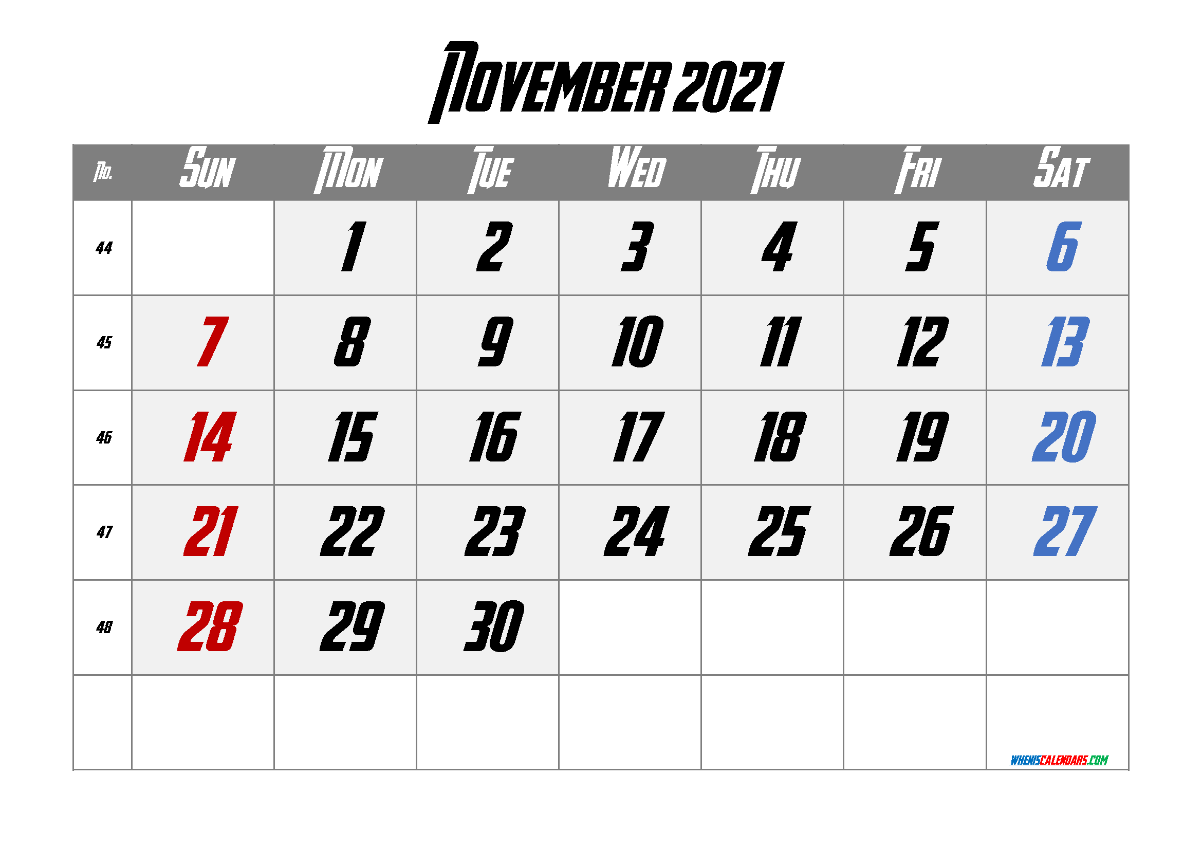 Editable November 2021 Calendar