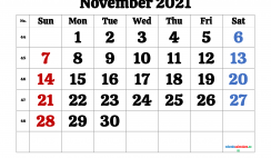 Calendar November 2021 Printable Free