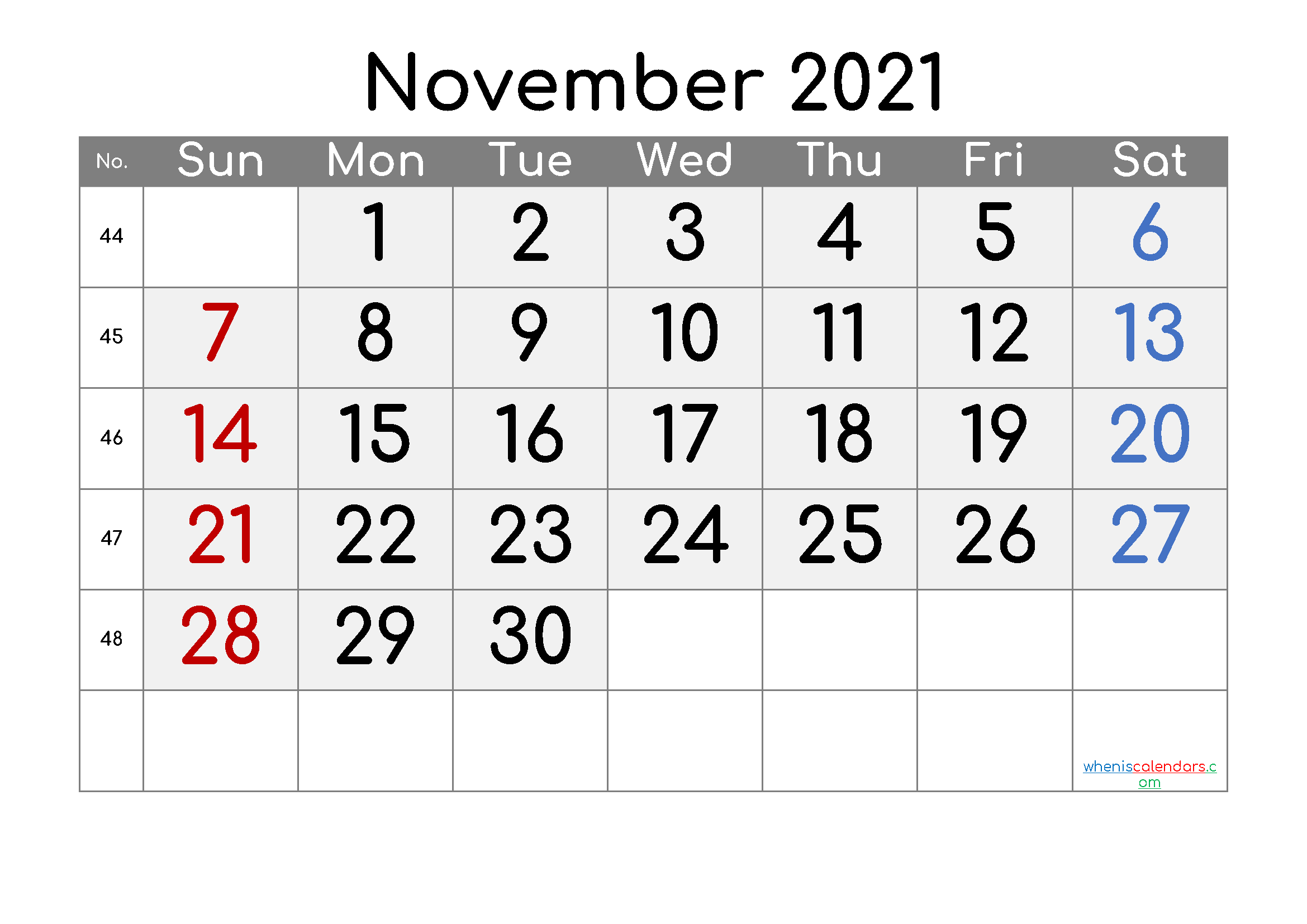 November 2021 Free Calendar Color Page Example Calendar Printable