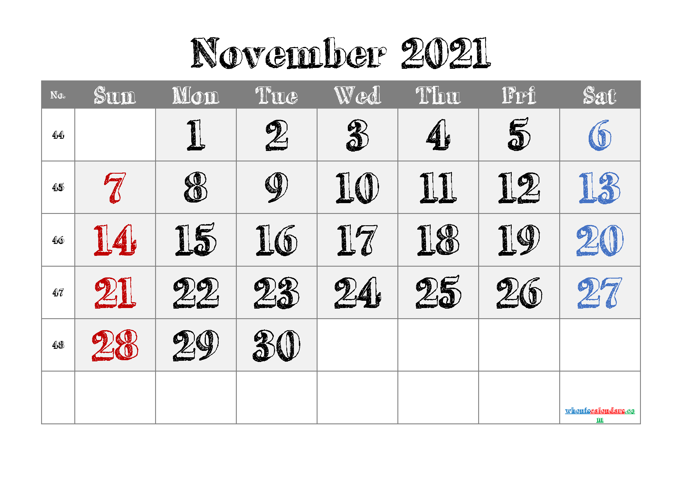 Free Calendar November 2021 Printable