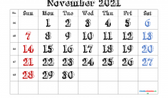 Calendar November 2021 Printable Free