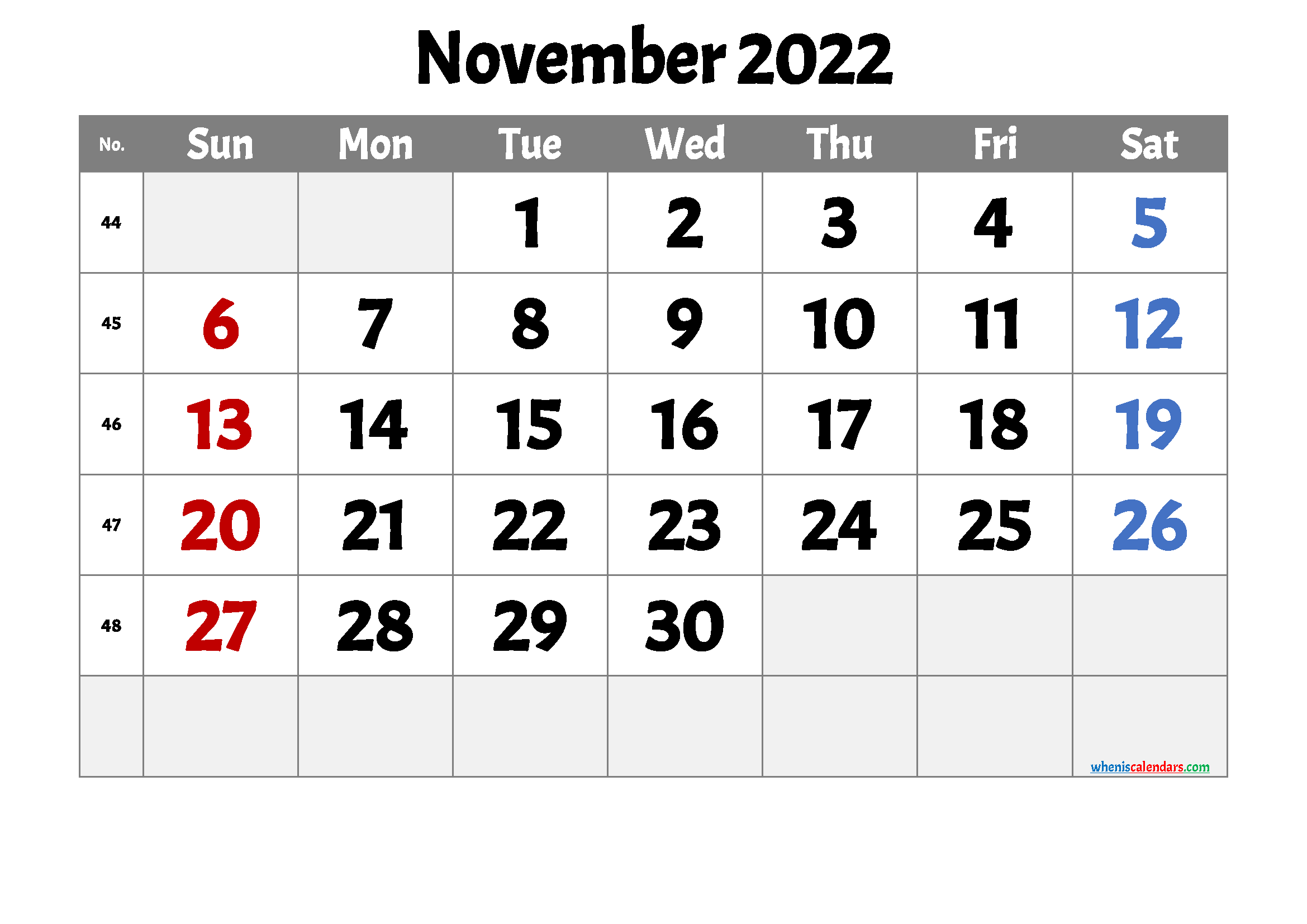 Free Printable November Calendar 2022