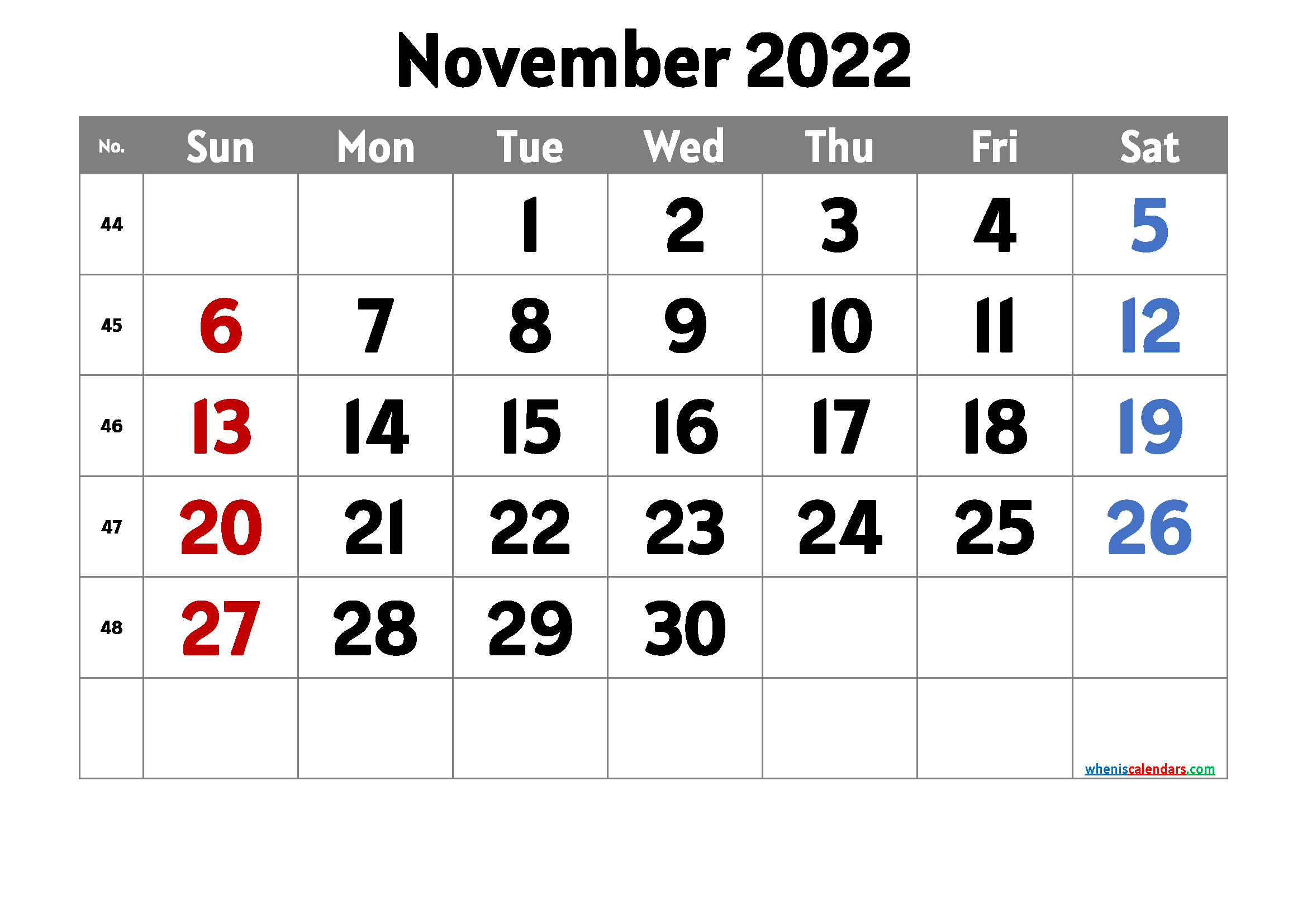 Free November 2022 Calendar Printable Cute