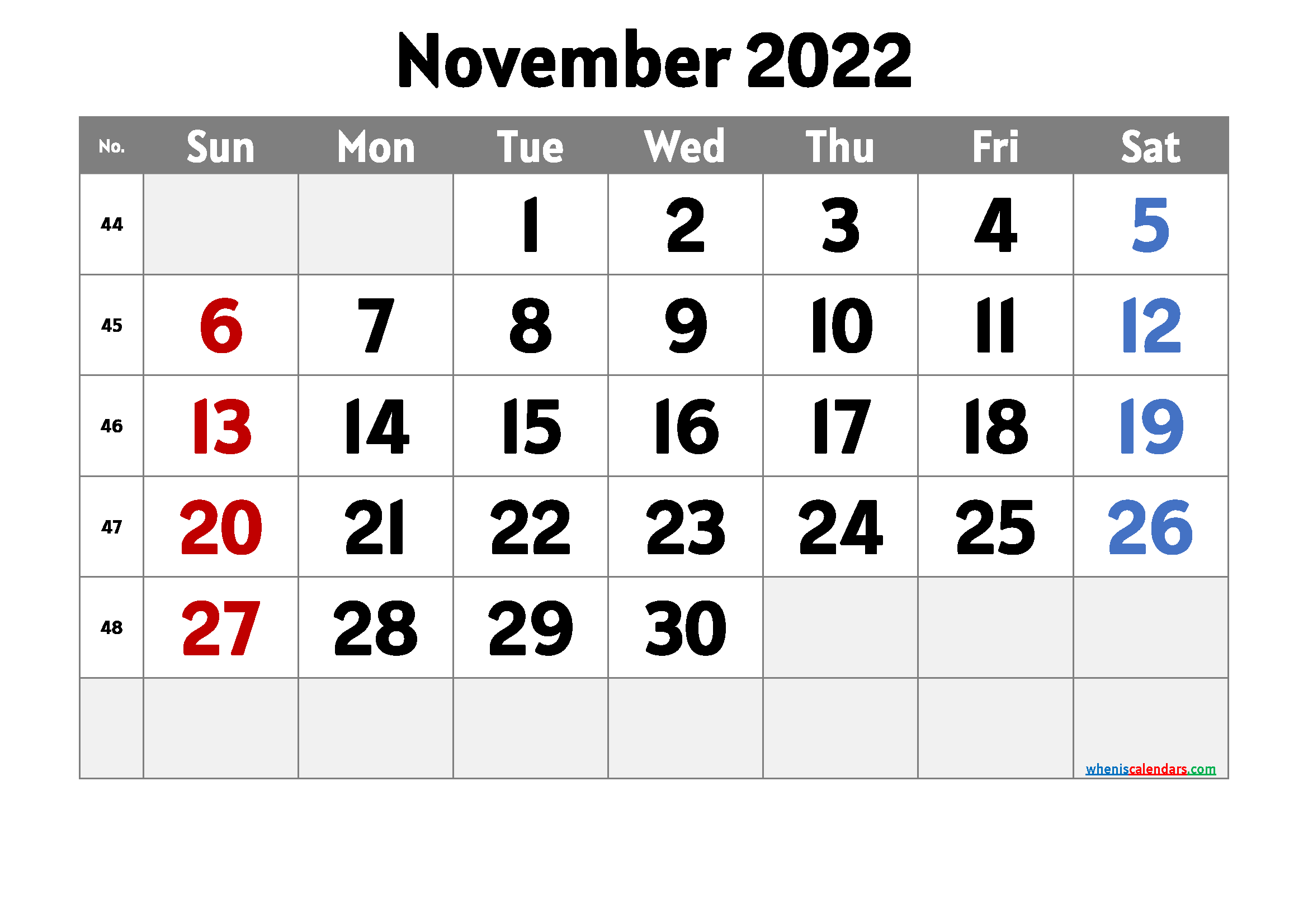 Free November Blank Calendar 2022