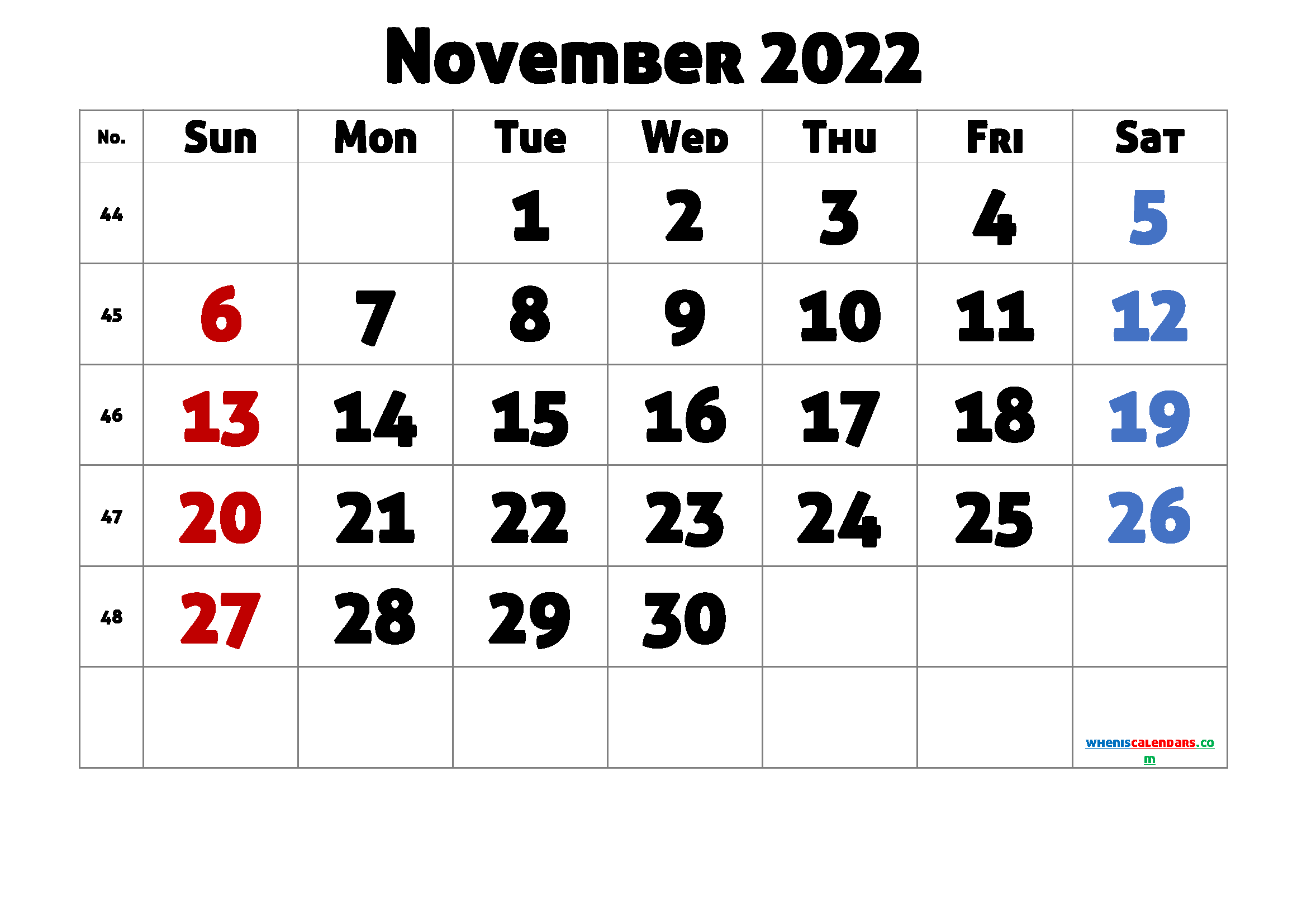 Free November 2022 Calendar Cute