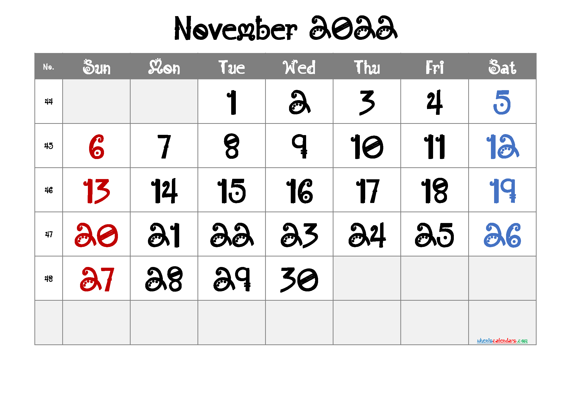 Free Cute November 2022 Calendar