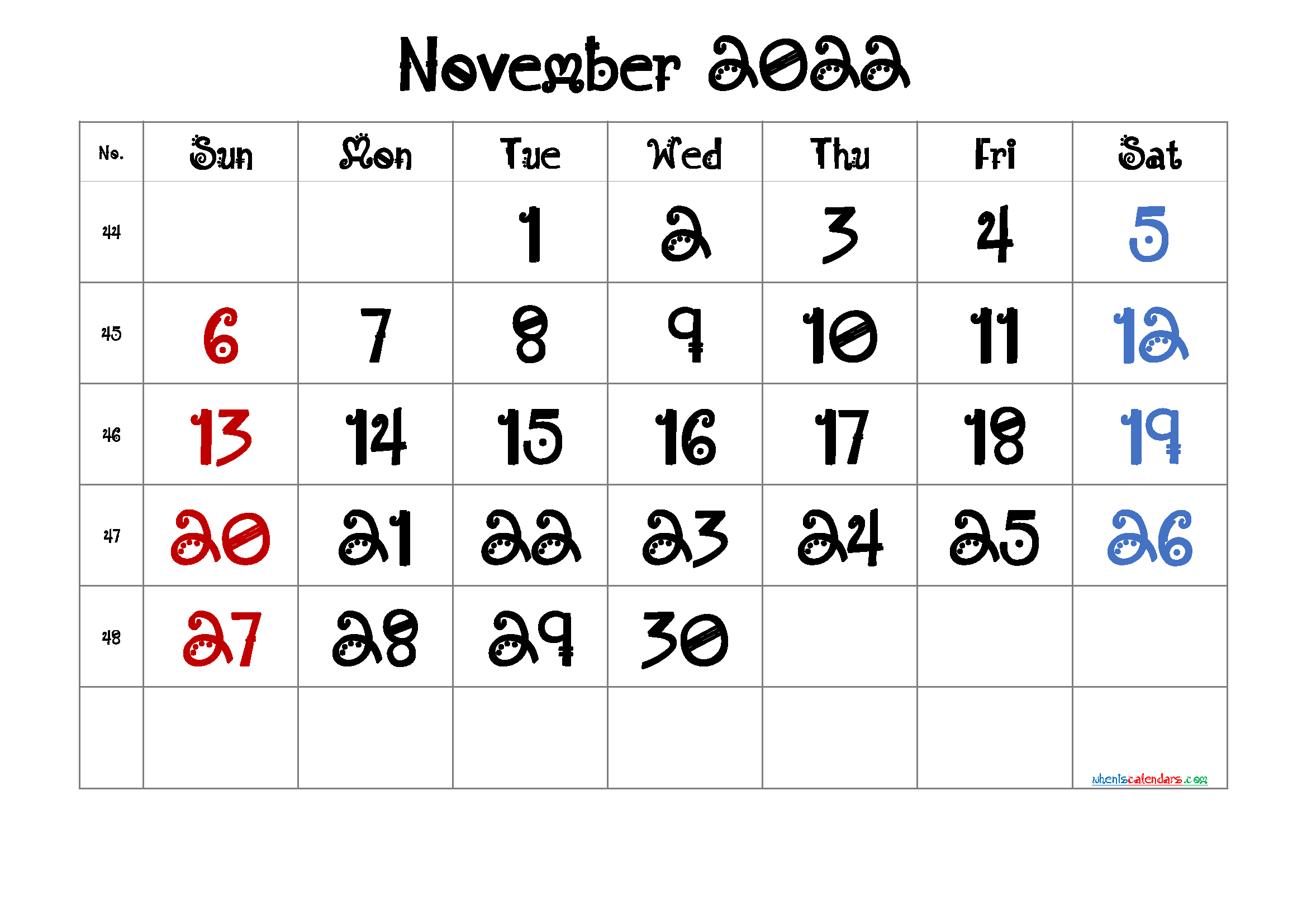 Free November Blank Calendar 2022