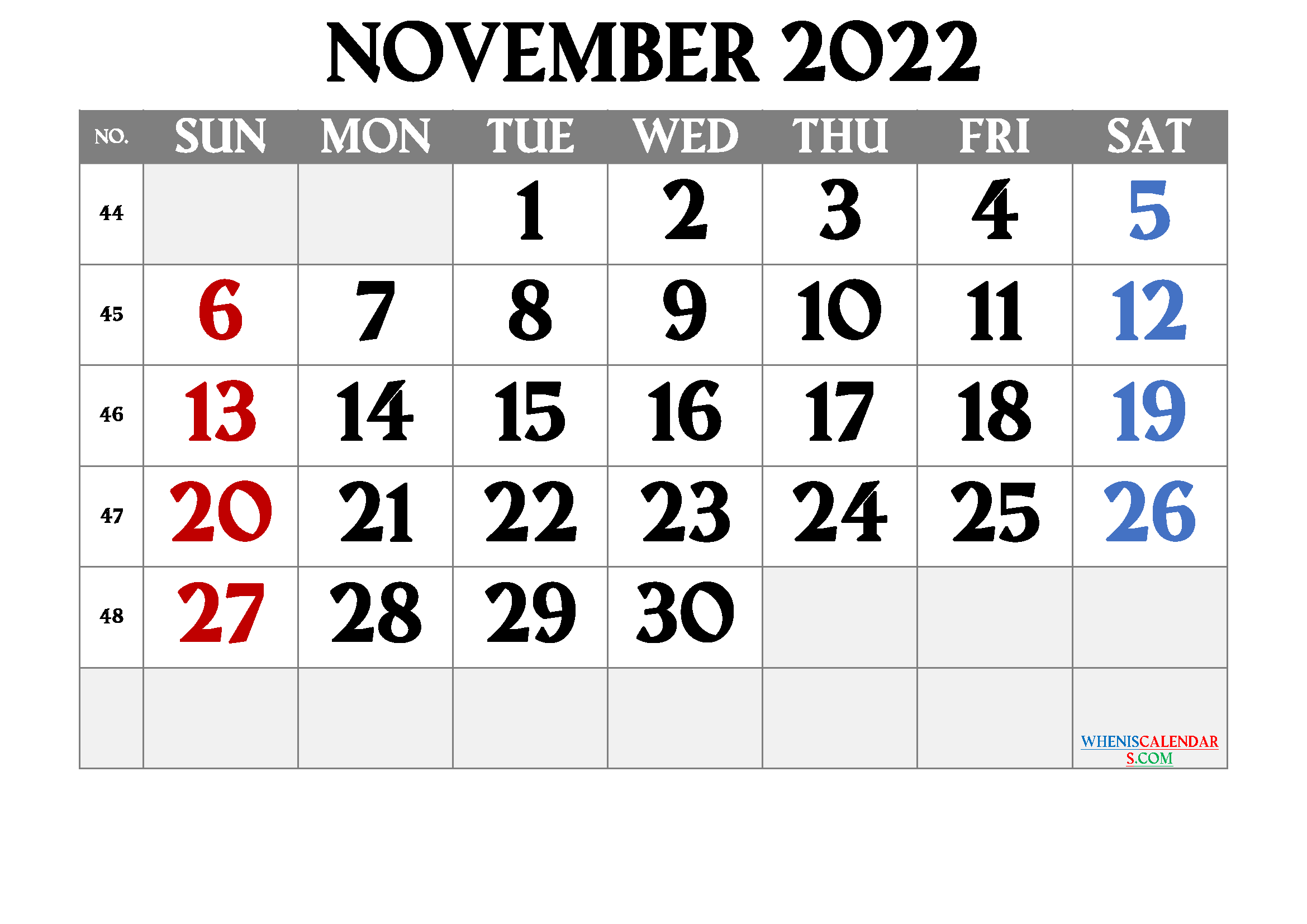 Free Printable 2022 Calendar November