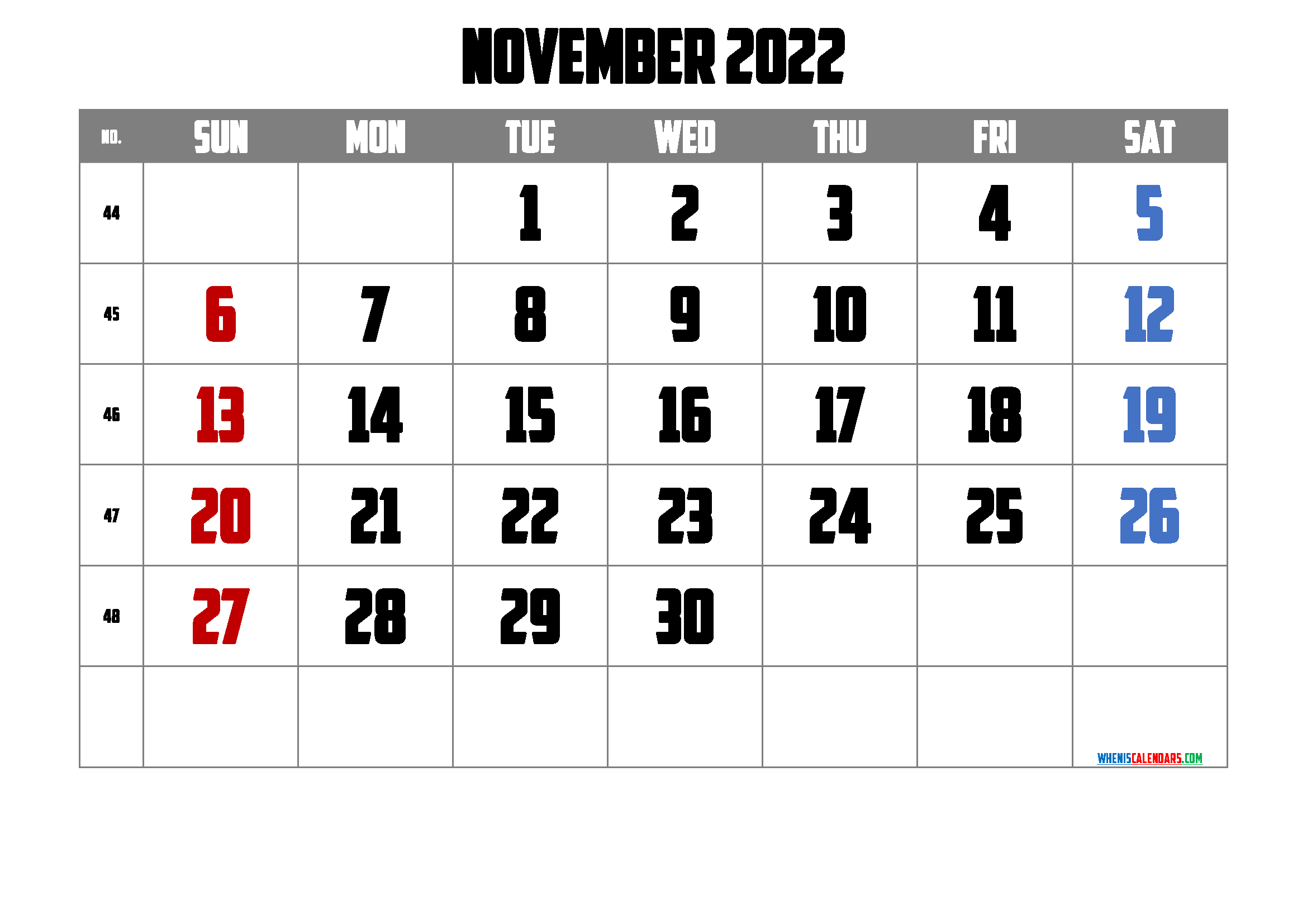 Free November 2022 Printable Calendar