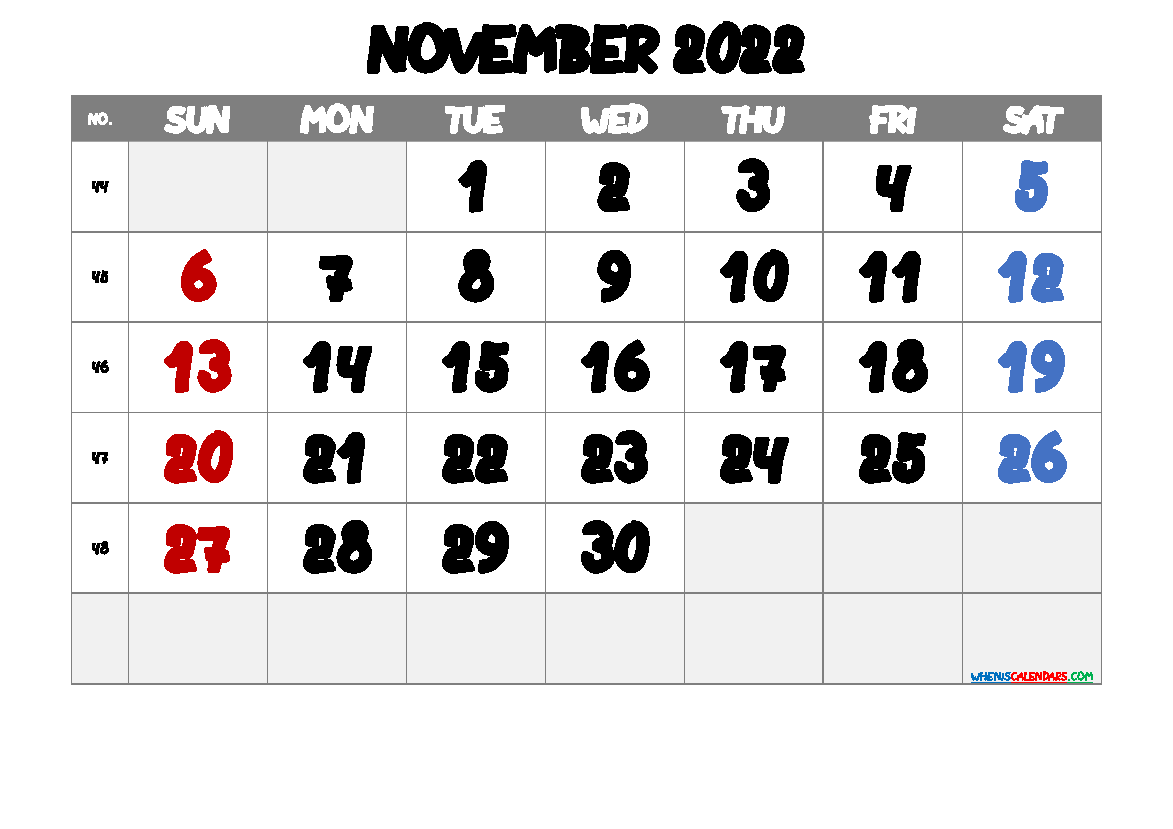 Free Printable November Calendar 2022