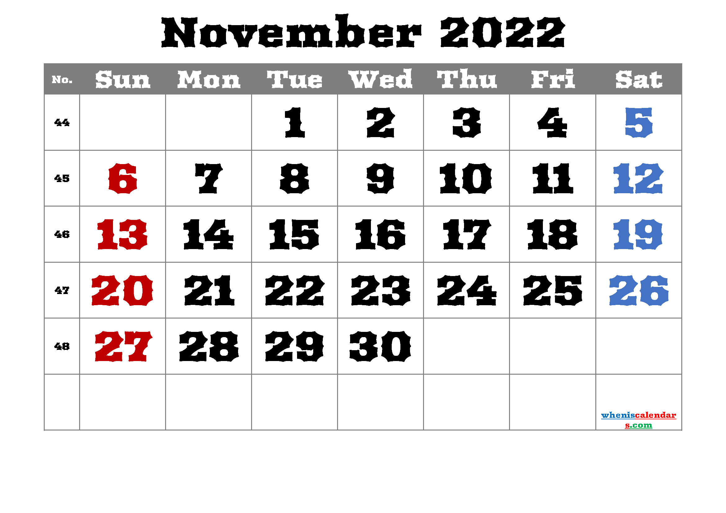Free November 2022 Calendar PDF