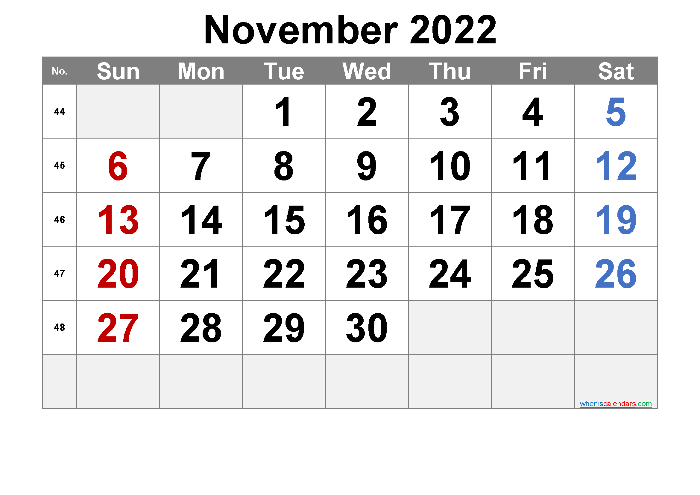 Free Printable November 2022 Calendars
