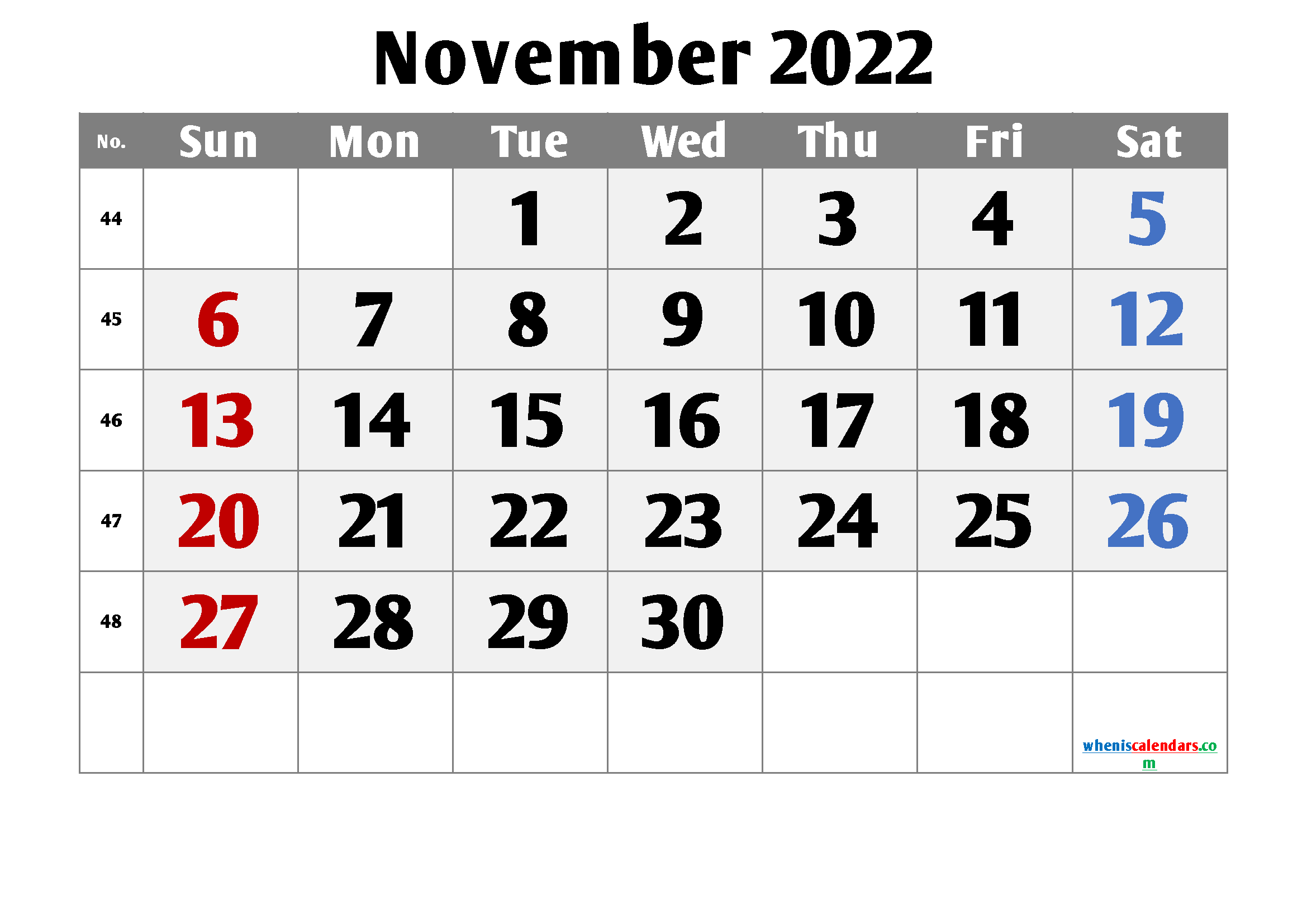 Free November 2022 Calendar Printable