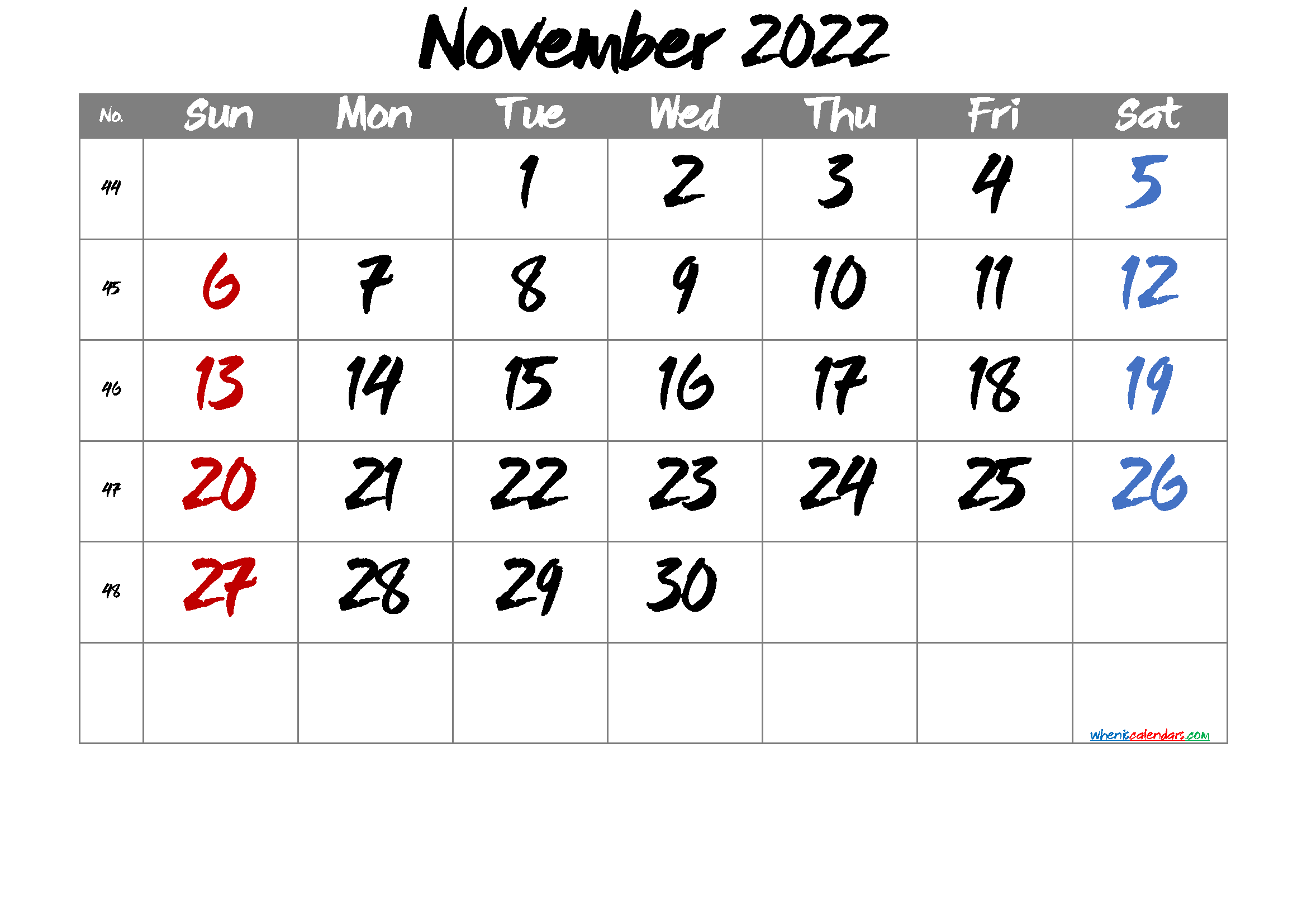 Free Blank Calendar November 2022