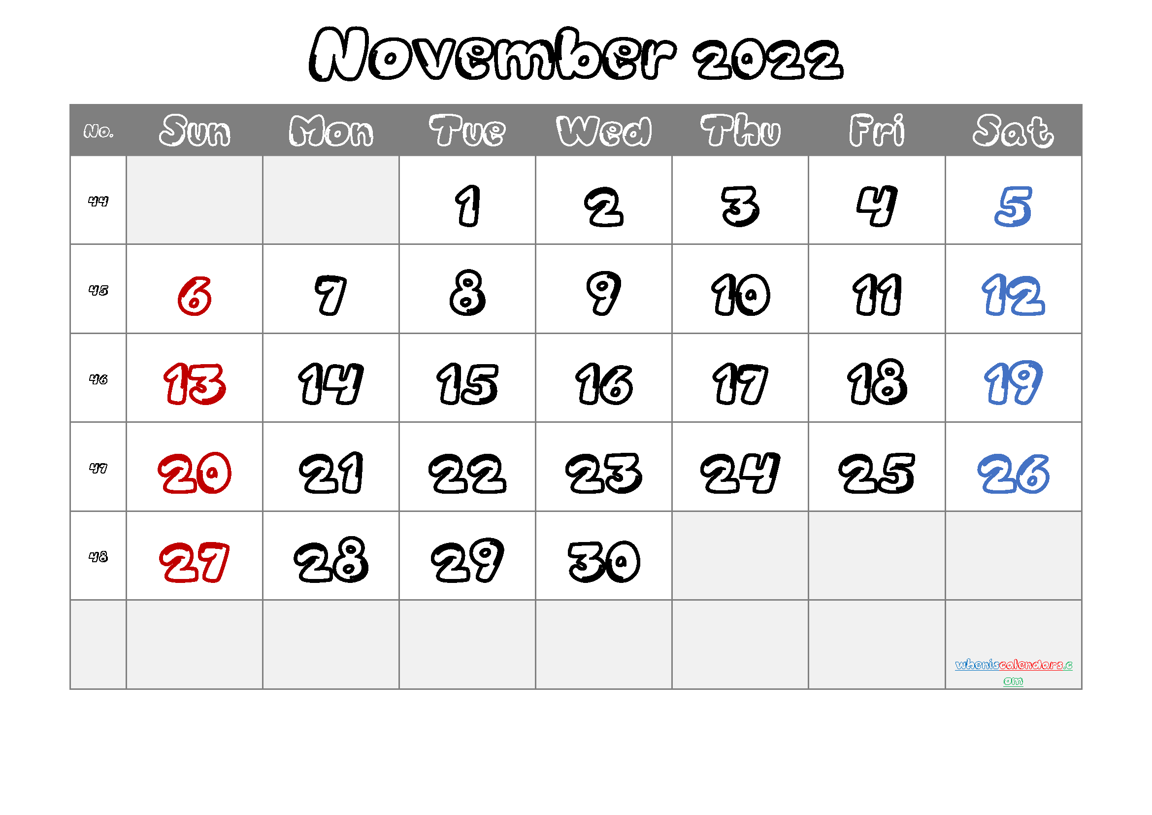 Printable November 2022 Calendar Free