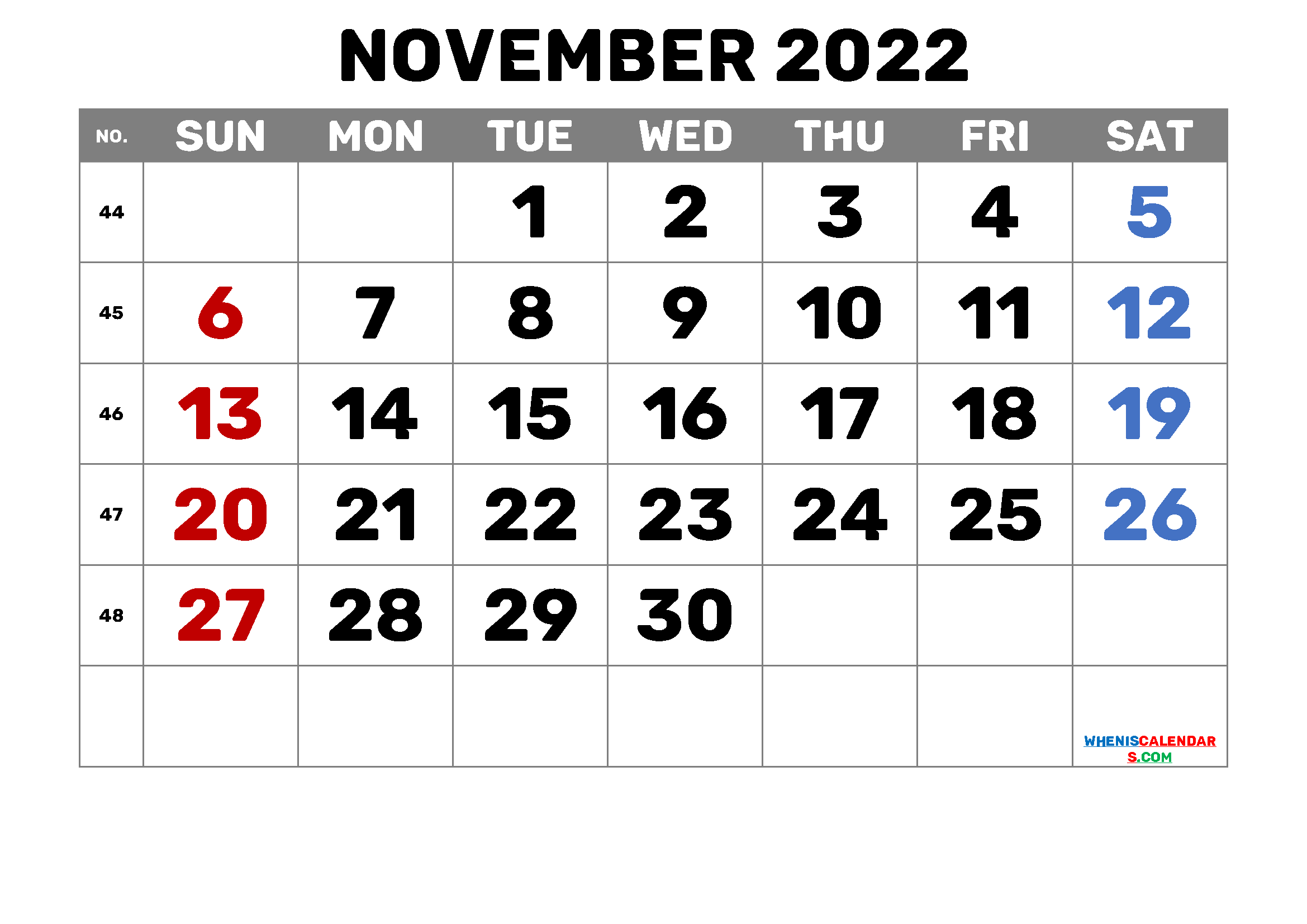 Free November 2022 Calendar Printable Cute