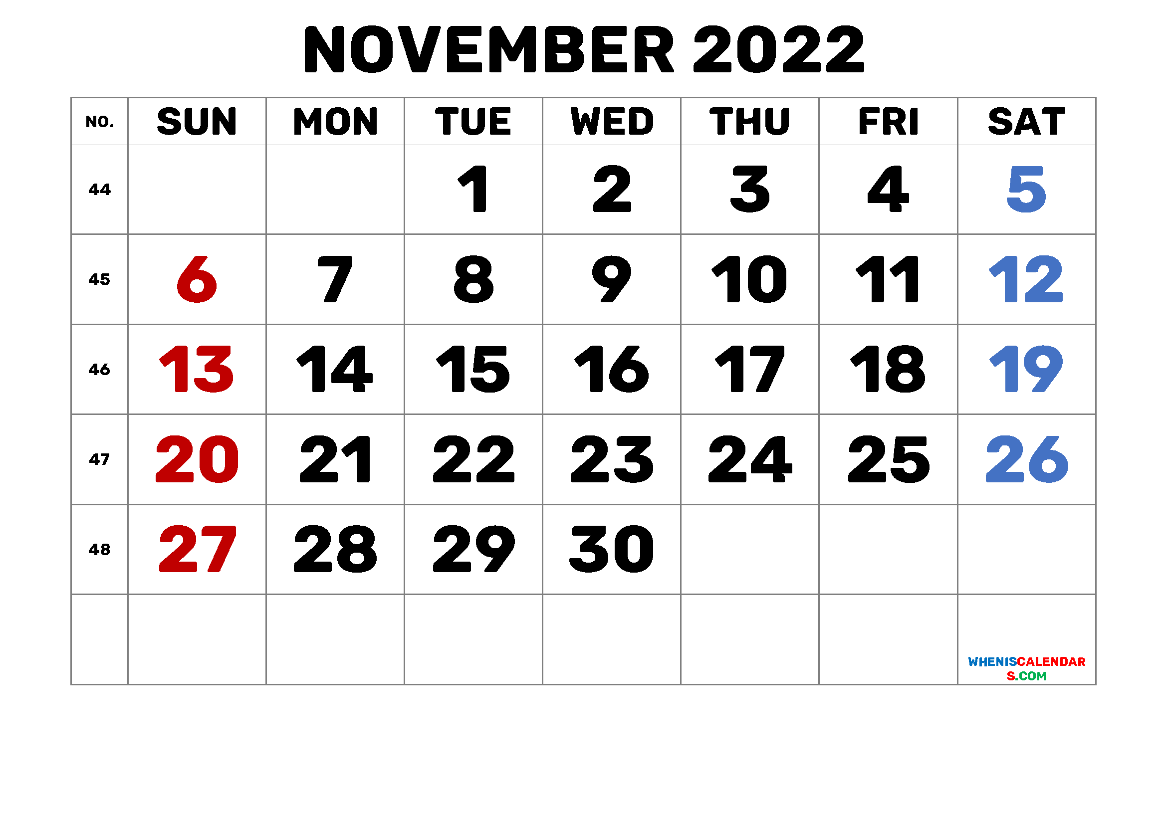 Free Printable 2022 Calendar November