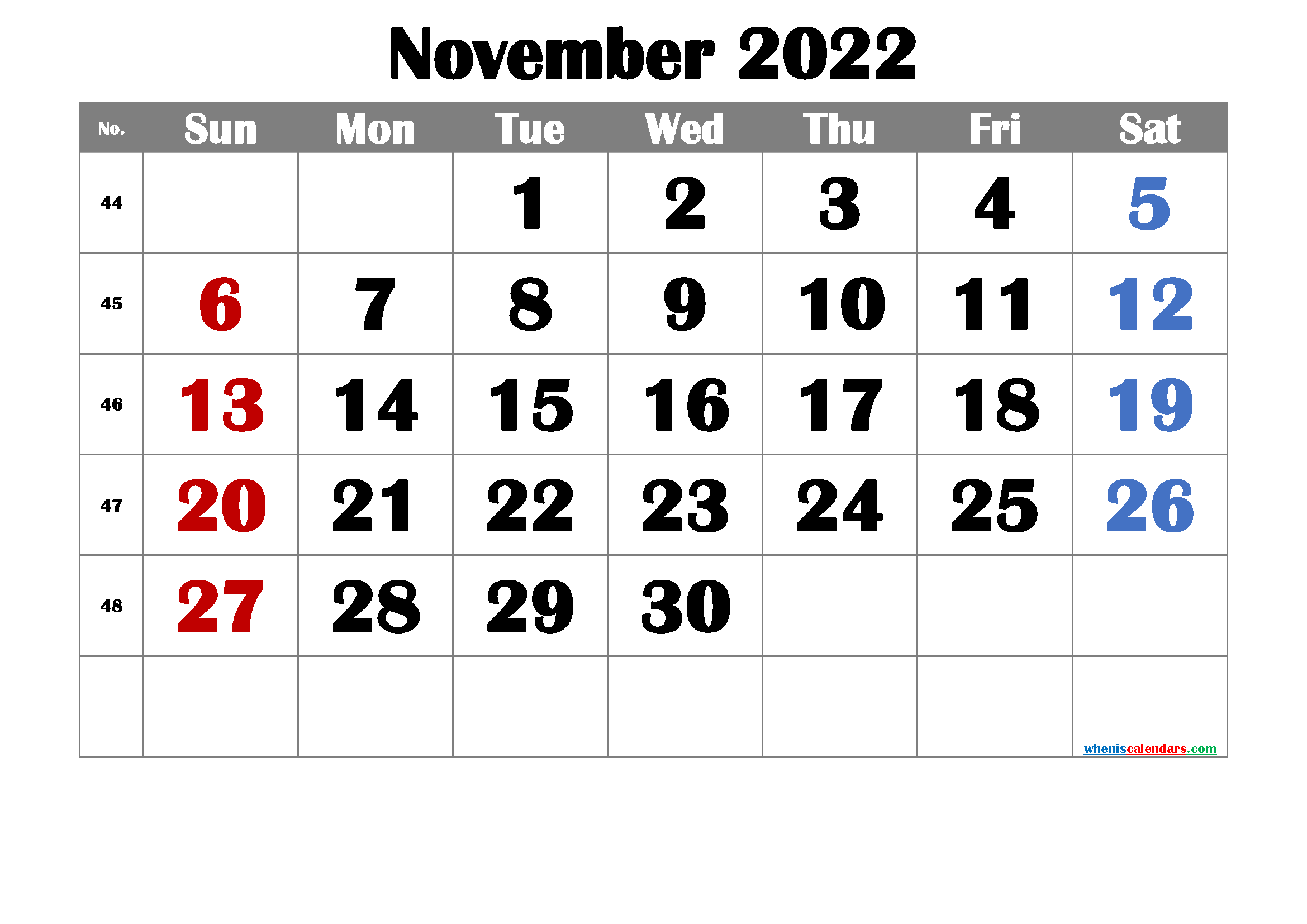 Free November 2022 Calendar PDF