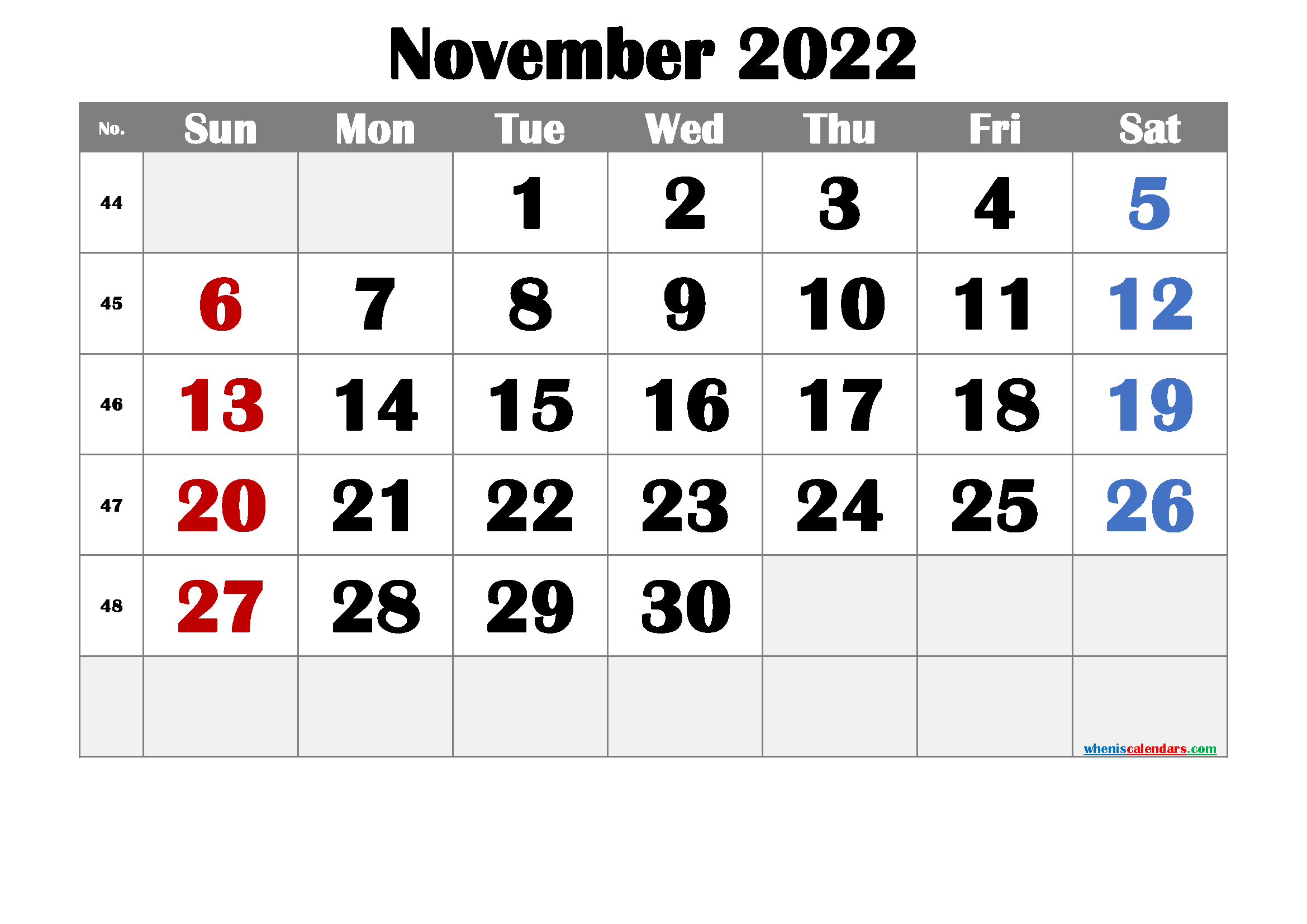 Free November 2022 Calendar Template