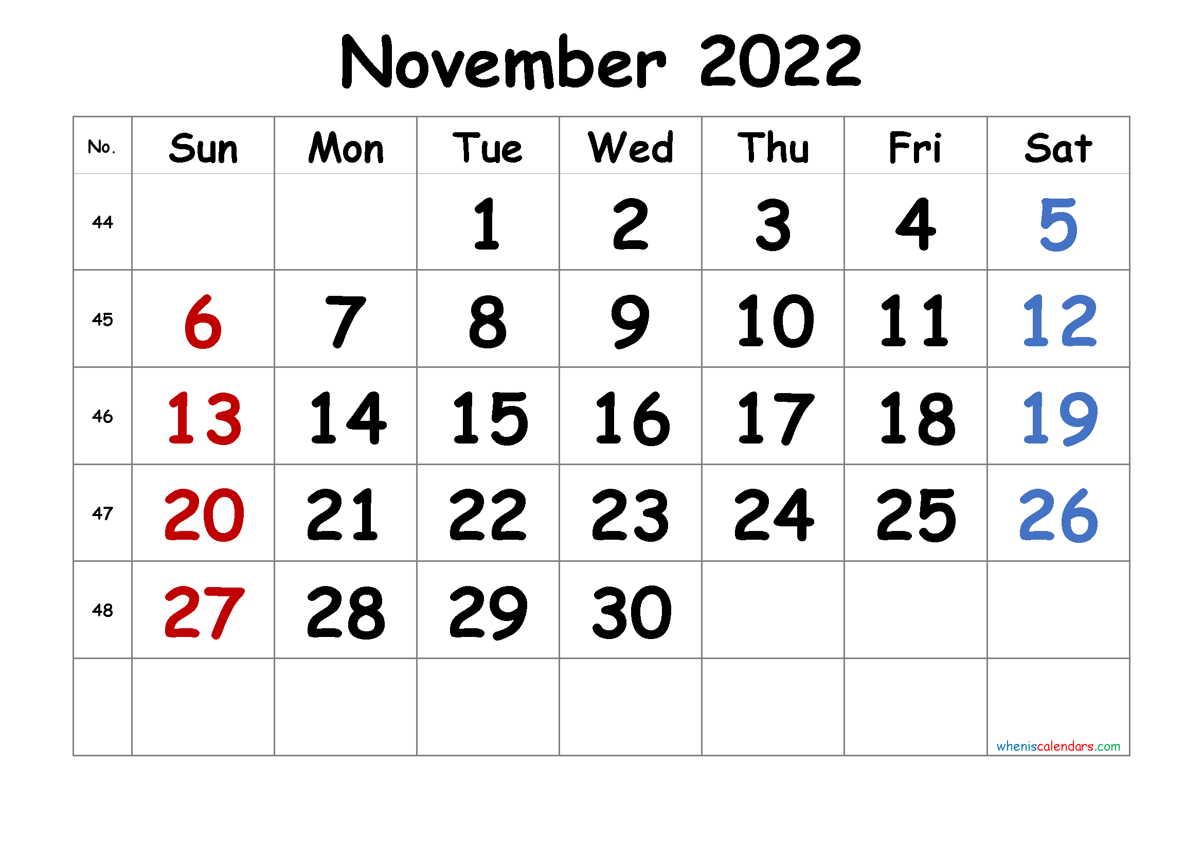 Free Cute November 2022 Calendar