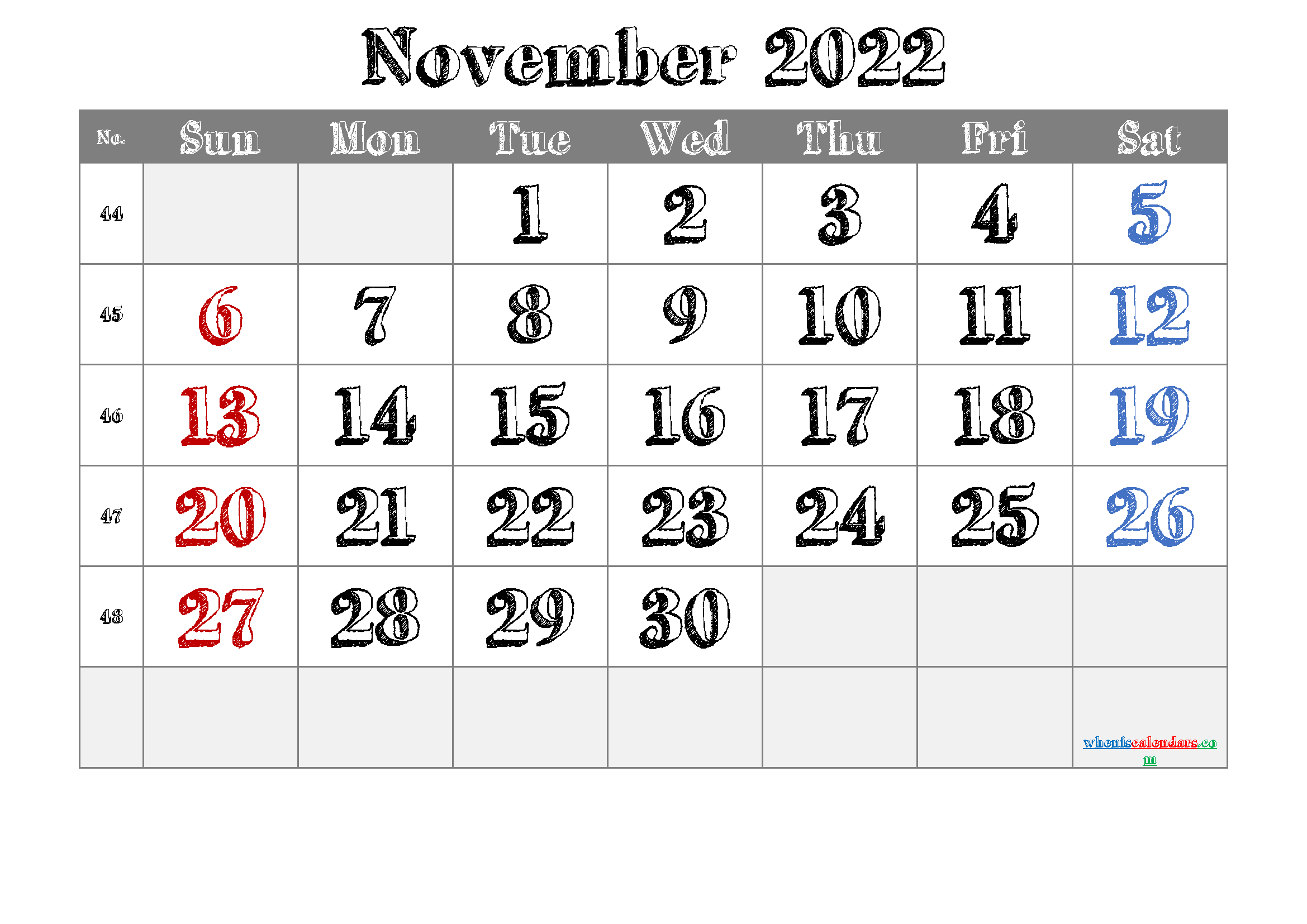 Printable November 2022 Calendar Free