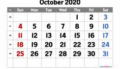 October 2020 Calendar Printable Free