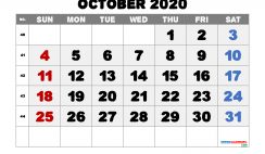 Calendar October 2020 Printable Free