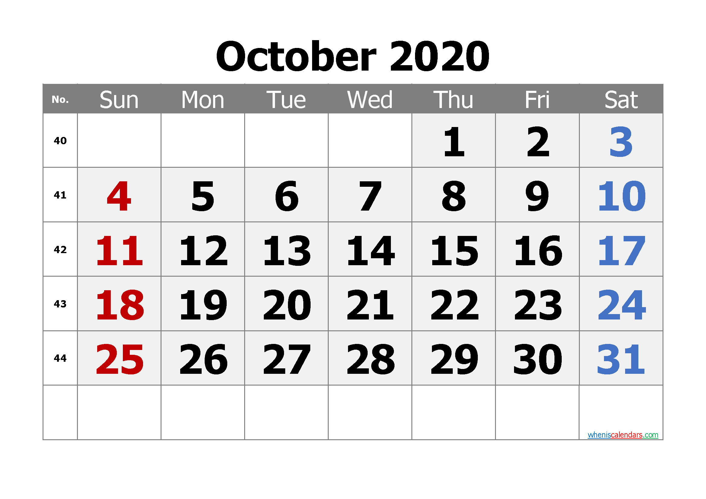 Calendar October 2020 Free Printable Template M20Tahoma3