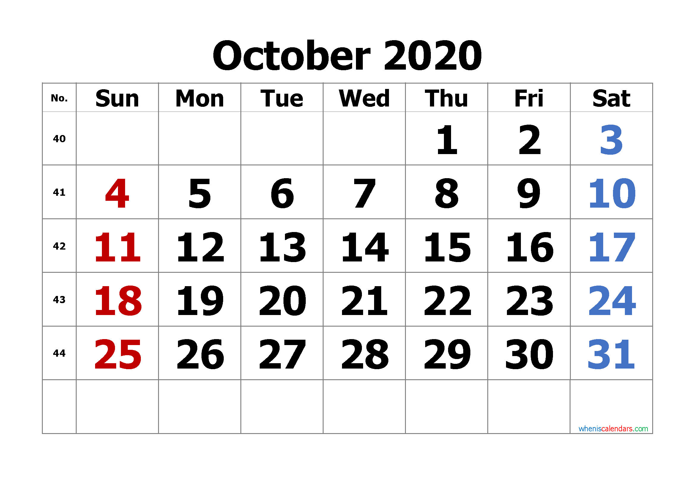 Free Editable October 2020 Calendar
