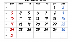 Free October 2021 Calendar Printable