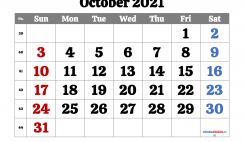 October 2021 Calendar Printable Free