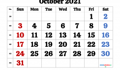 Calendar October 2021 Printable Free