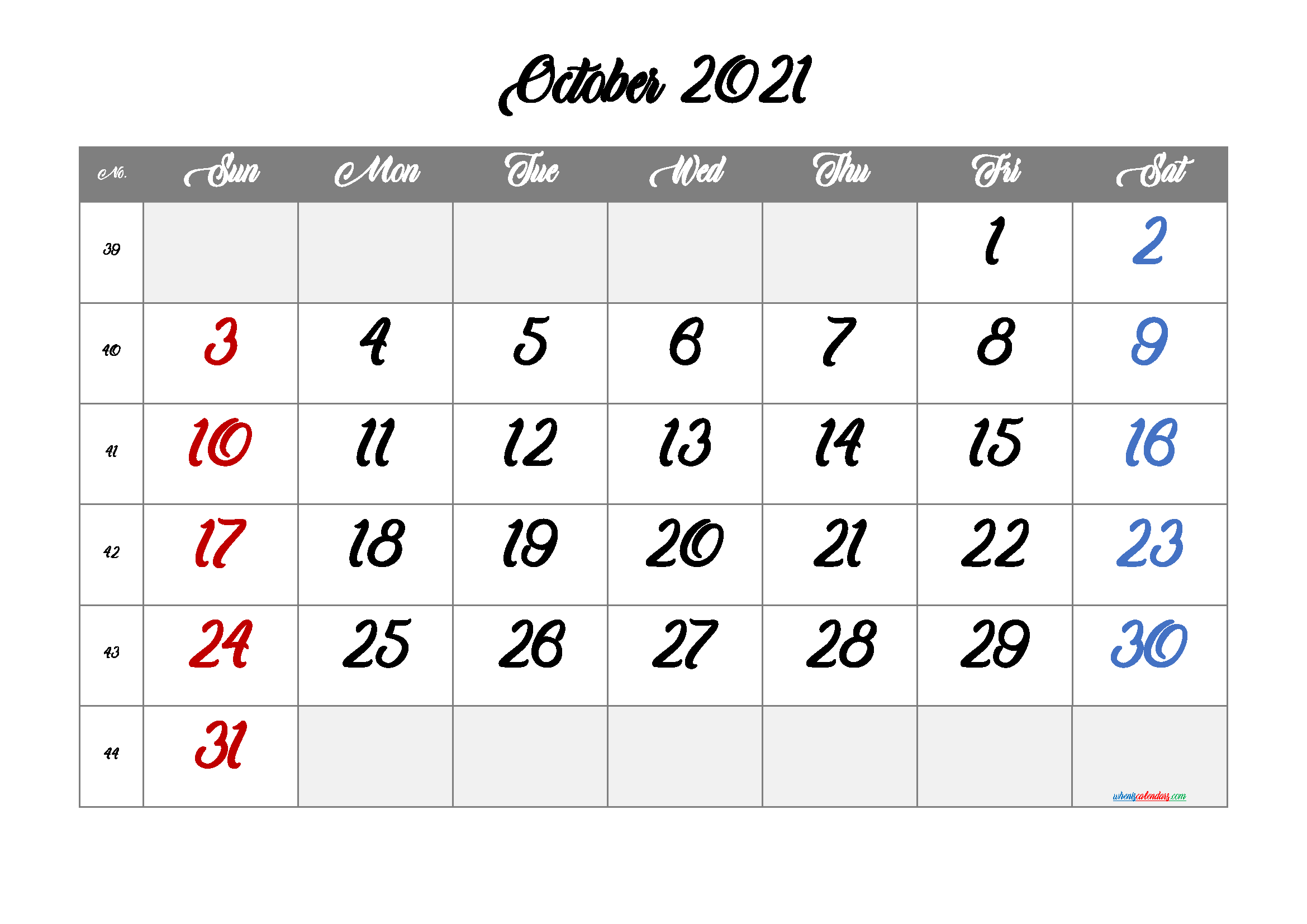 Free Editable October 2021 Calendar