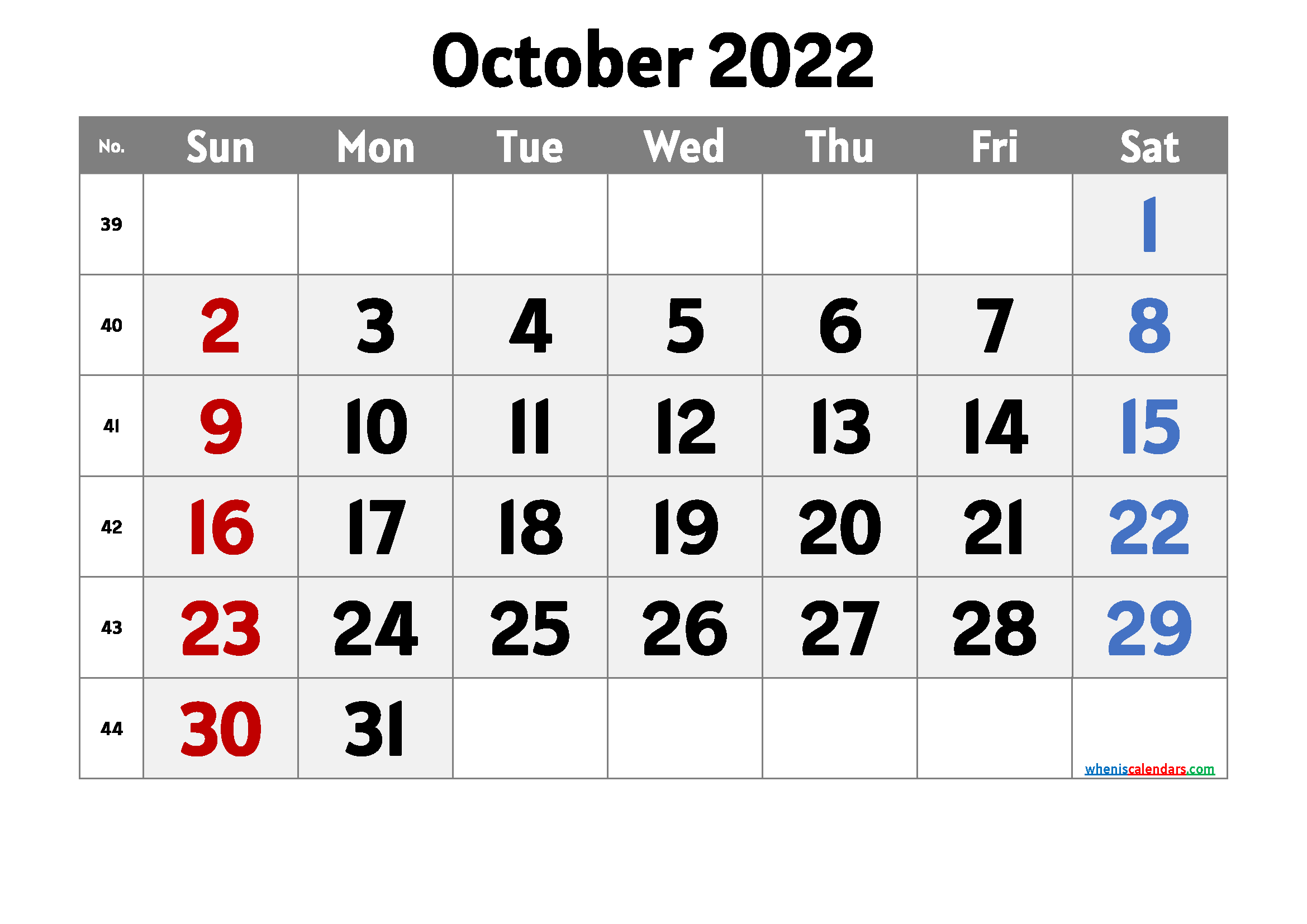 Free October 2022 Calendar Printable Cute