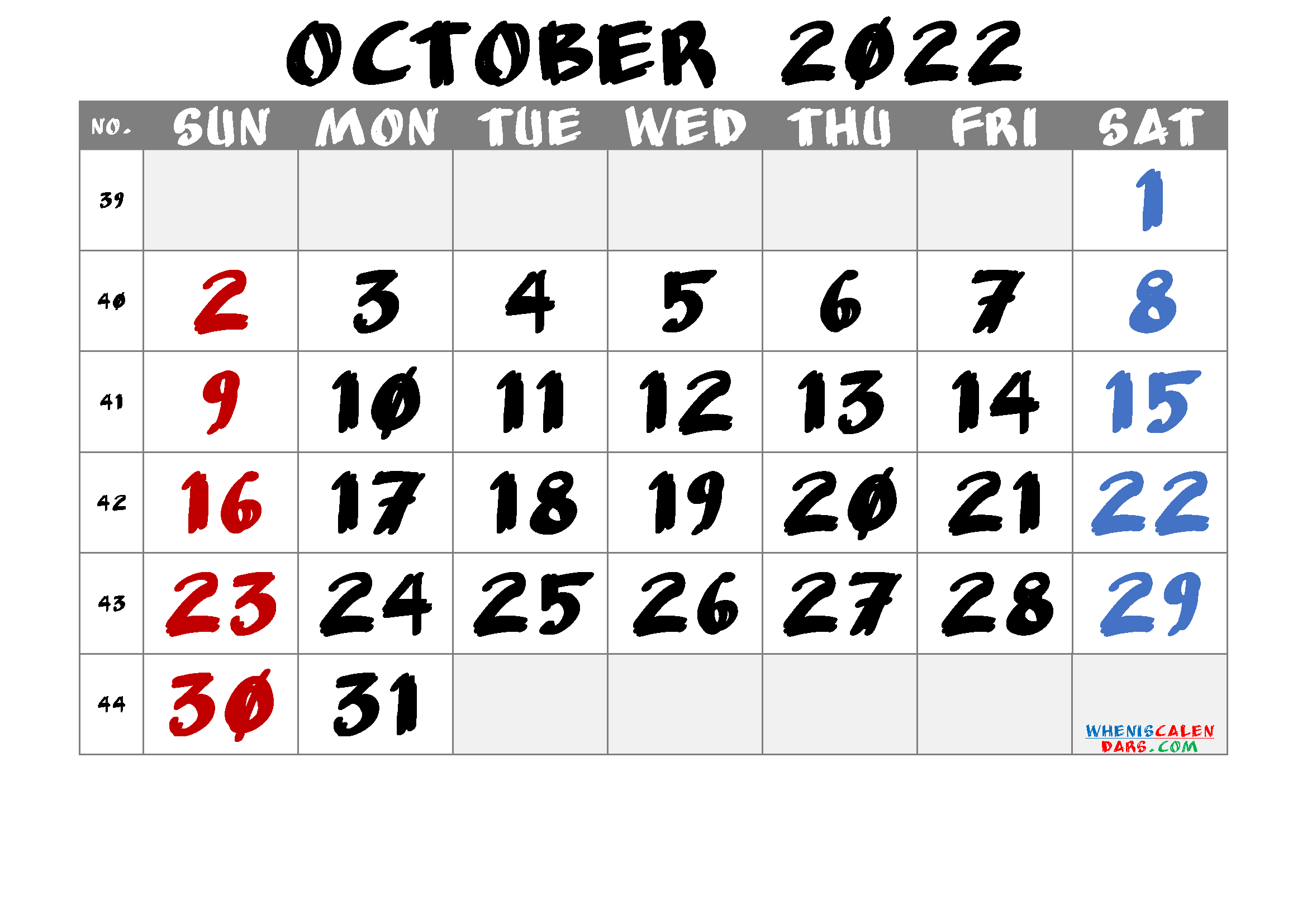 Printable October 2022 Calendar Free