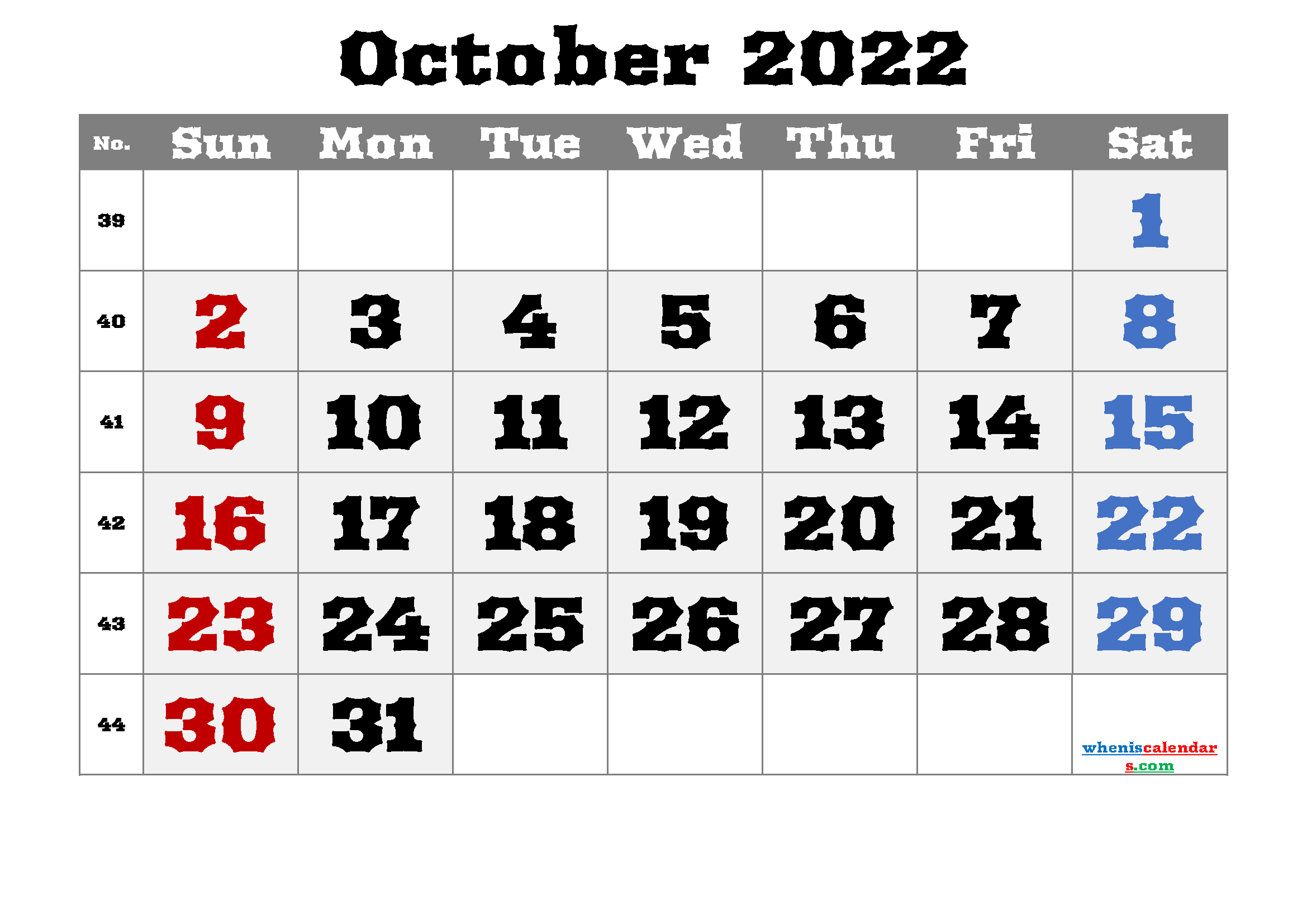 Free October 2022 Calendar PDF