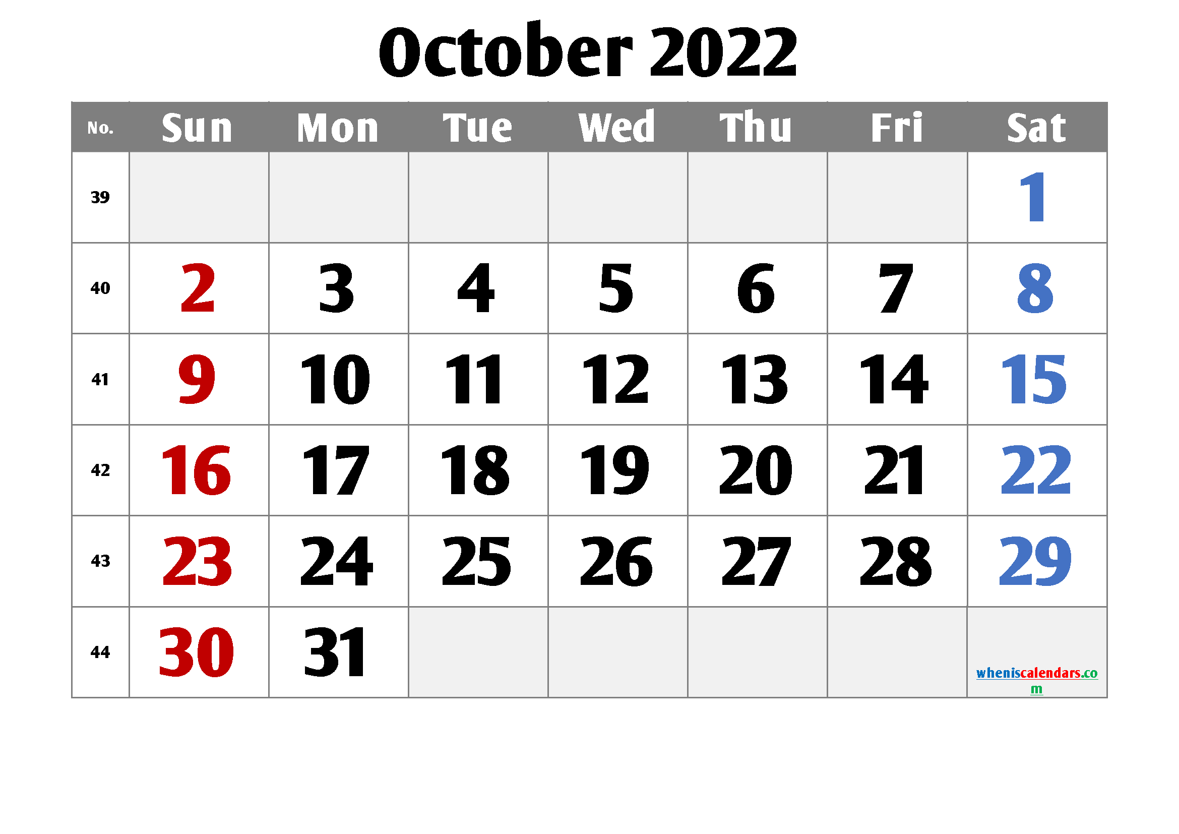 Free October 2022 Calendar Cute