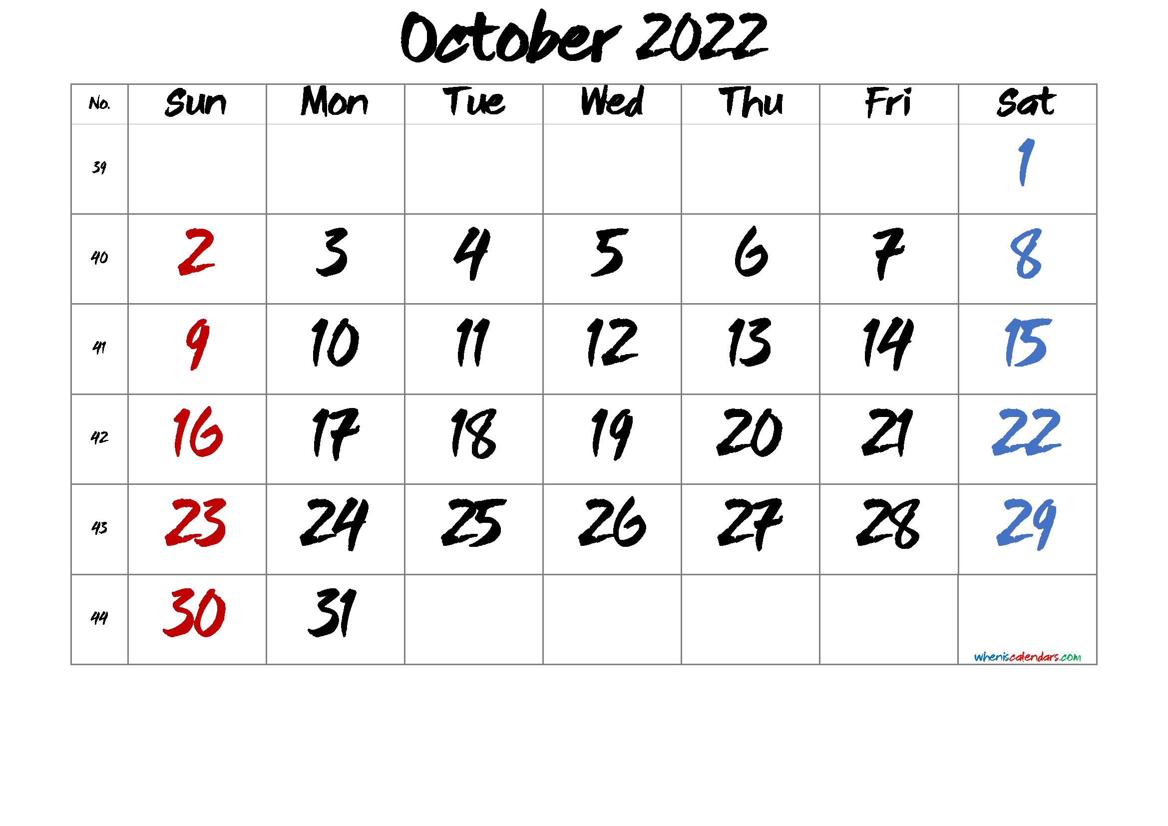 Free Printable 2022 Calendar October