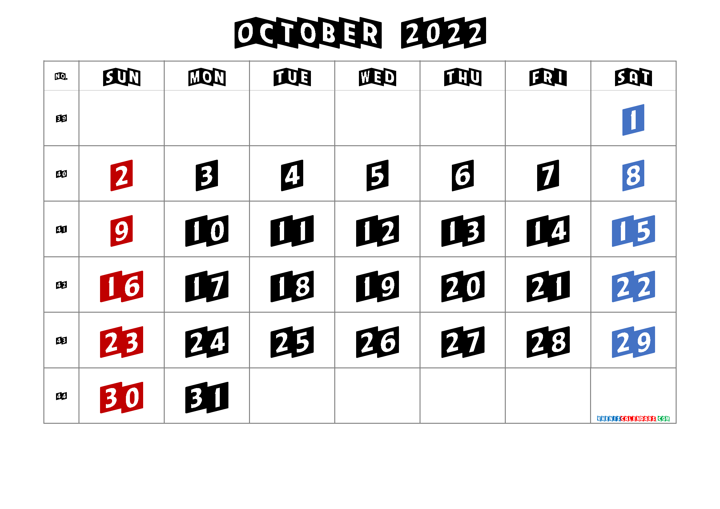 Free October 2022 Calendar Printable
