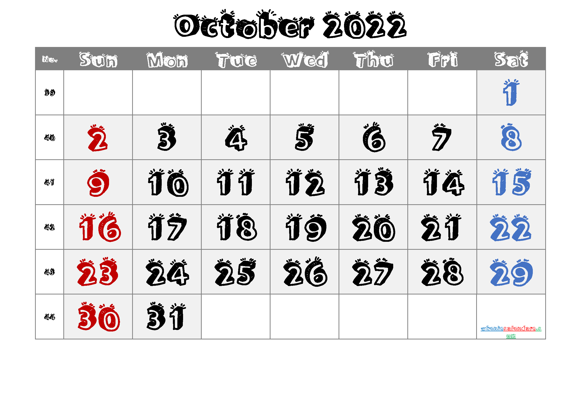 Free October 2022 Calendar Template