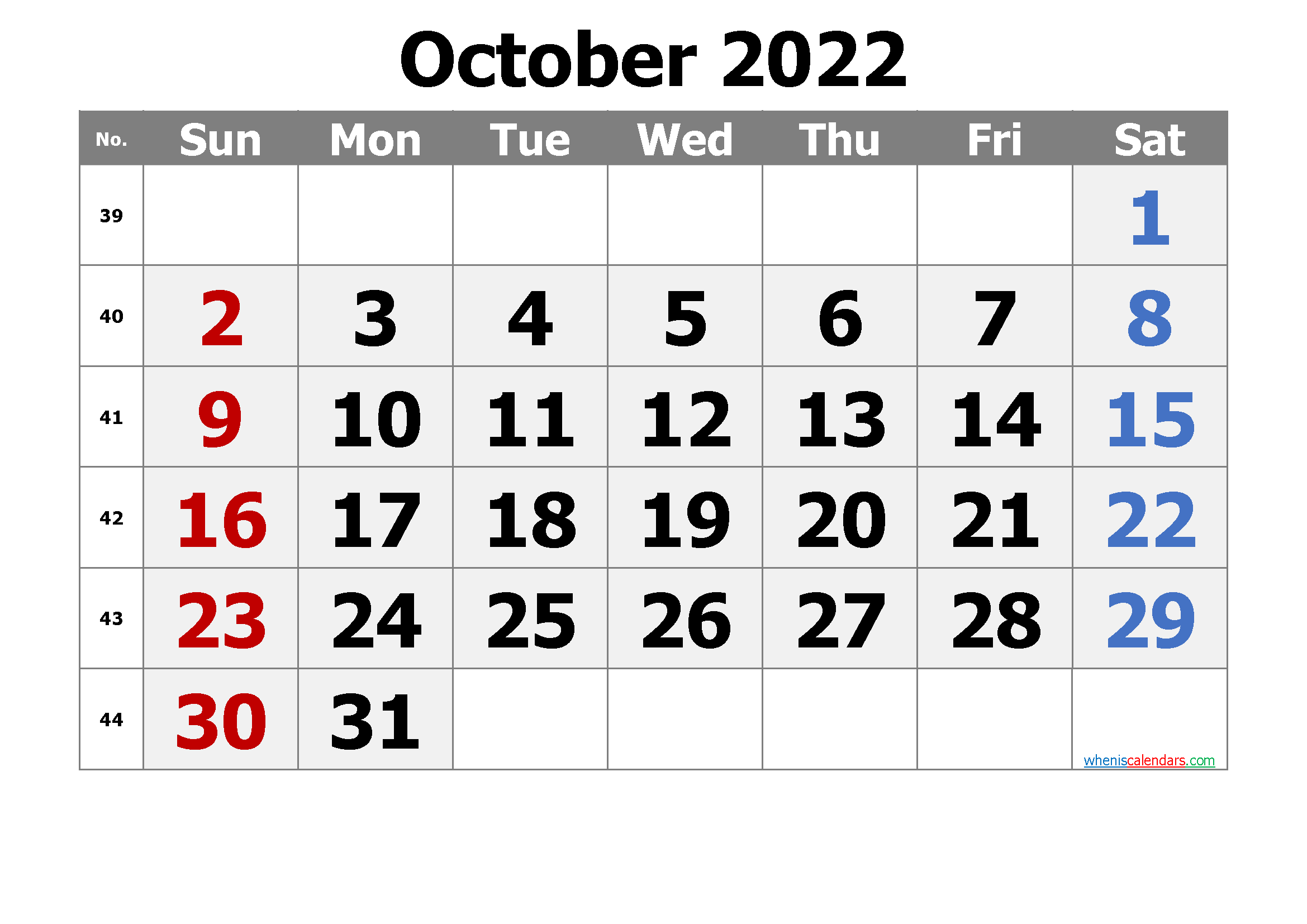 Free Printable October 2022 Calendars